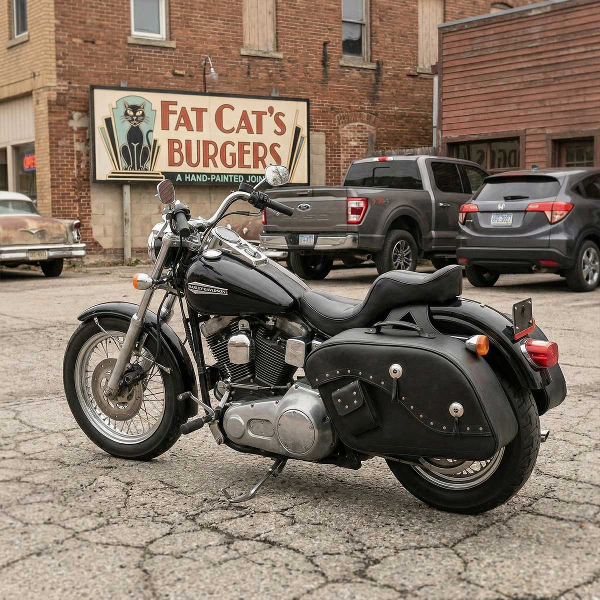 Milwaukee Leather MP8300 Black PVC Large Cruiser Style Riveted Throw Over Saddlebags 6 Milwaukee Leather MP8300 Black PVC Large Cruiser Style Riveted Throw Over Saddlebags