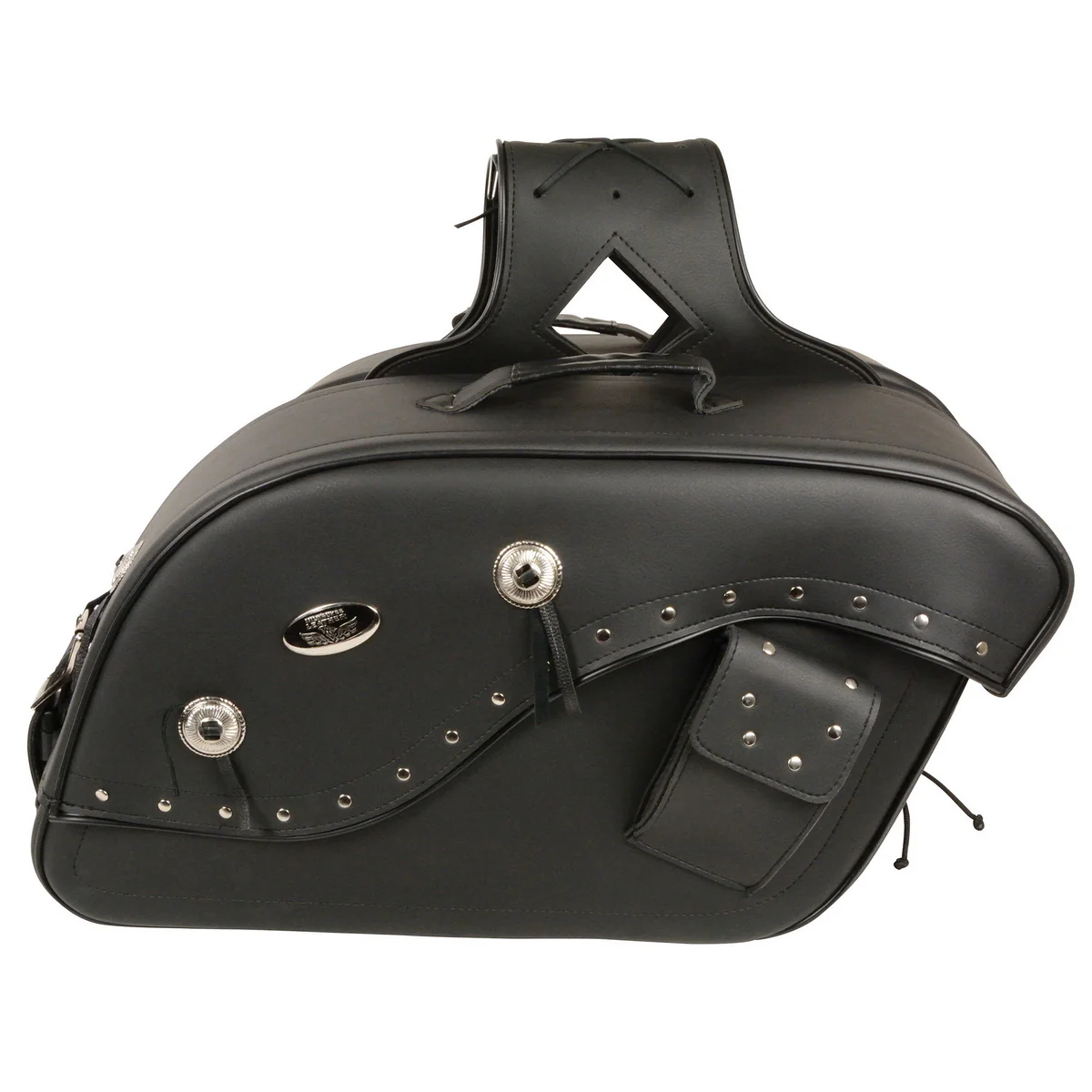Milwaukee Leather MP8300 Black PVC Large Cruiser Style Riveted Throw Over Saddlebags 8 Milwaukee Leather MP8300 Black PVC Large Cruiser Style Riveted Throw Over Saddlebags