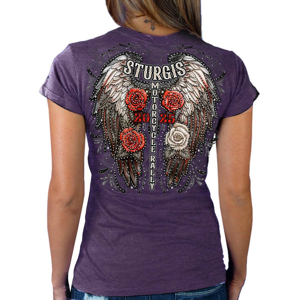 2025 Sturgis Women's Motorcycle Rally Leather Wings Purple Ladies T-Shirt 2 2025 Sturgis Women's Motorcycle Rally Leather Wings Purple Ladies T-Shirt