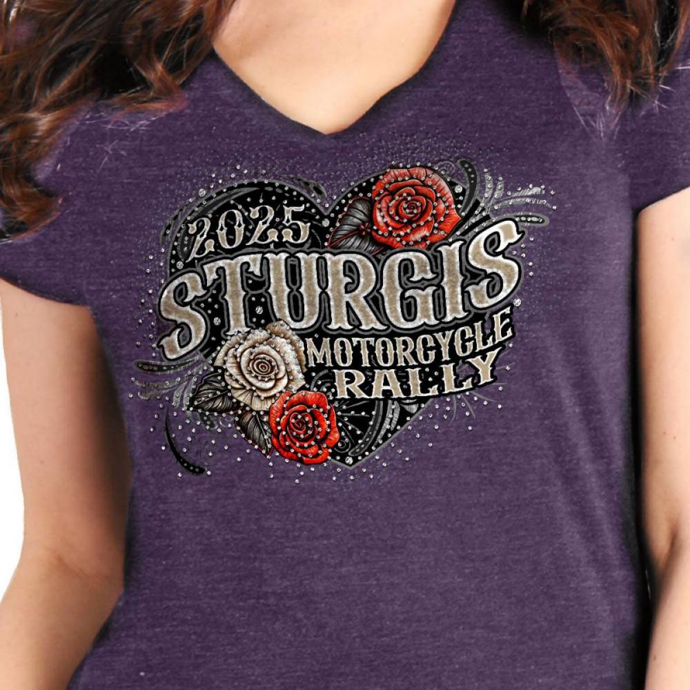 2025 Sturgis Women's Motorcycle Rally Leather Wings Purple Ladies T-Shirt 3 2025 Sturgis Women's Motorcycle Rally Leather Wings Purple Ladies T-Shirt