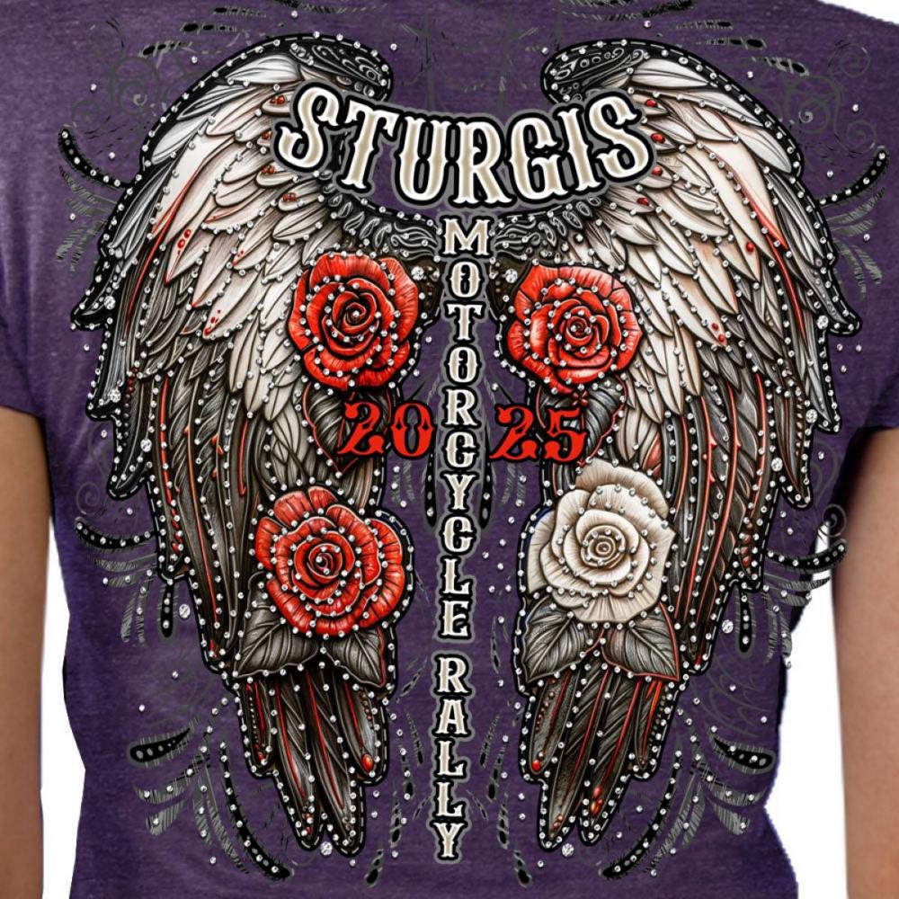 2025 Sturgis Women's Motorcycle Rally Leather Wings Purple Ladies T-Shirt 4 2025 Sturgis Women's Motorcycle Rally Leather Wings Purple Ladies T-Shirt