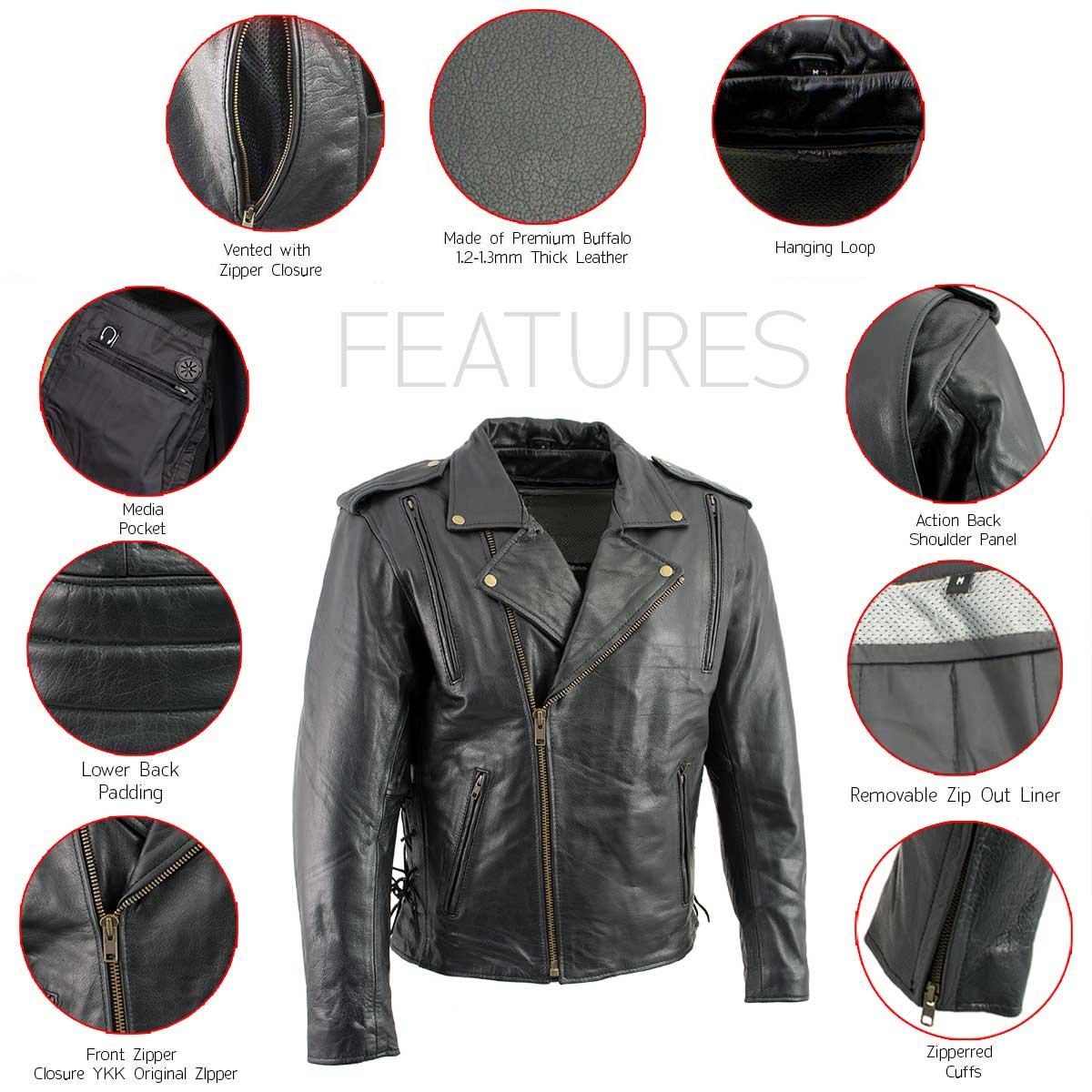 Milwaukee Leather LKM17004 Men's Classic Premium Black Vented Motorcycle Leather Biker Riders Jacket 2 Milwaukee Leather LKM17004 Men's Classic Premium Black Vented Motorcycle Leather Biker Riders Jacket