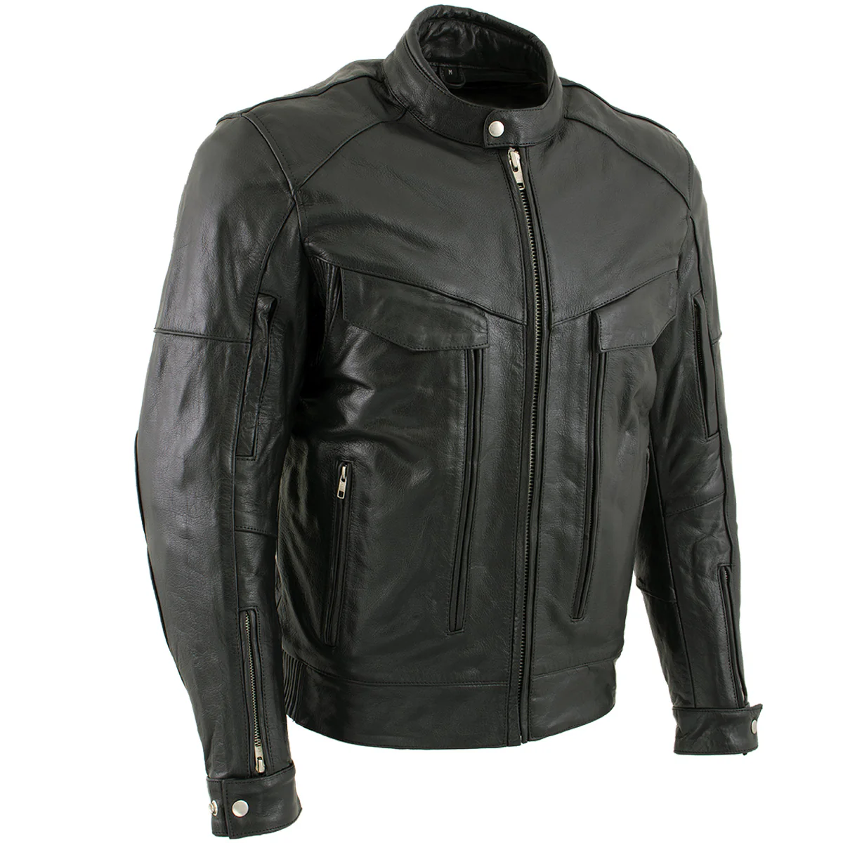 Milwaukee Leather LKM1700 Men's Premium Black Buffalo Leather Cruiser Motorcycle Jacket with CE Armor Protection