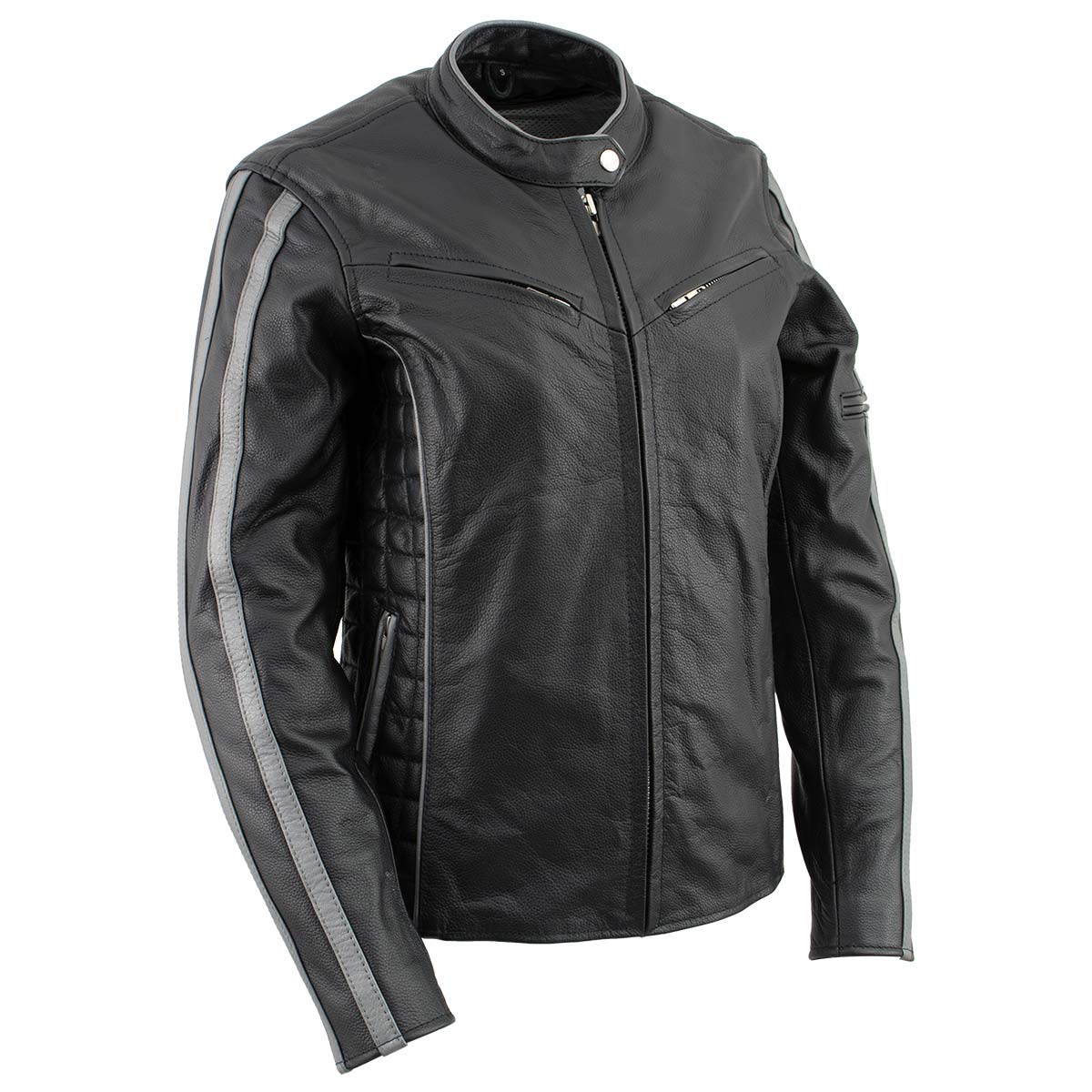 Milwaukee Leather LKL27000 Women’s Black with Silver Multi Vented Leather Motorcycle Jacket