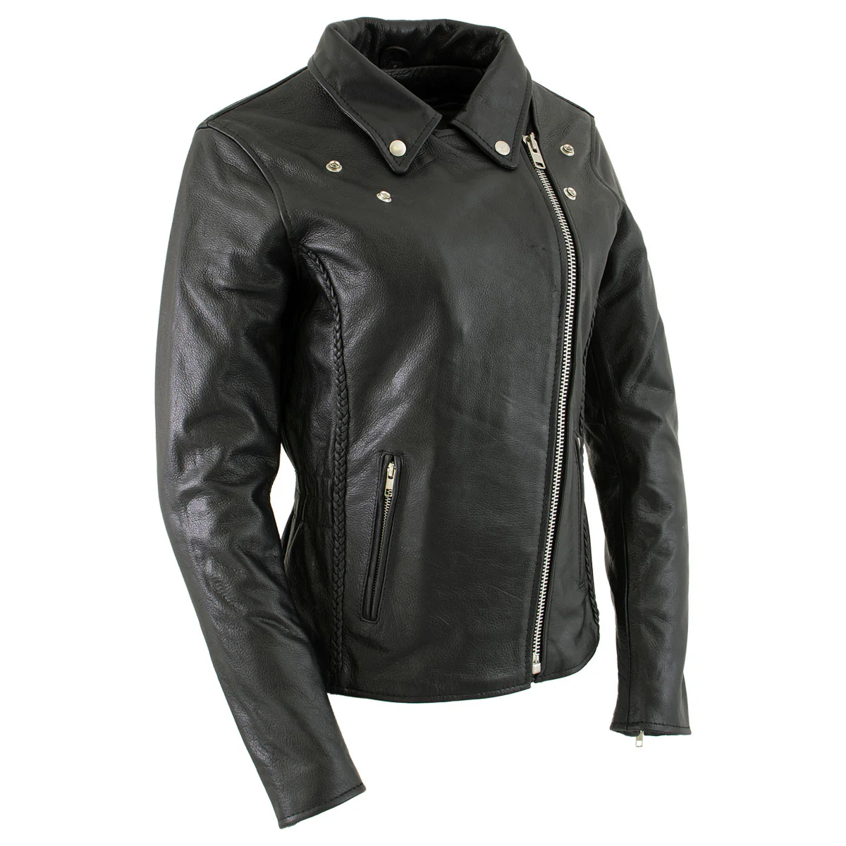 Milwaukee Leather LKL27001 Women's Classic Braided Premium Black Leather Fitted Motorycle Riders Biker Jacket 5 Milwaukee Leather LKL27001 Women's Classic Braided Premium Black Leather Fitted Motorycle Riders Biker Jacket