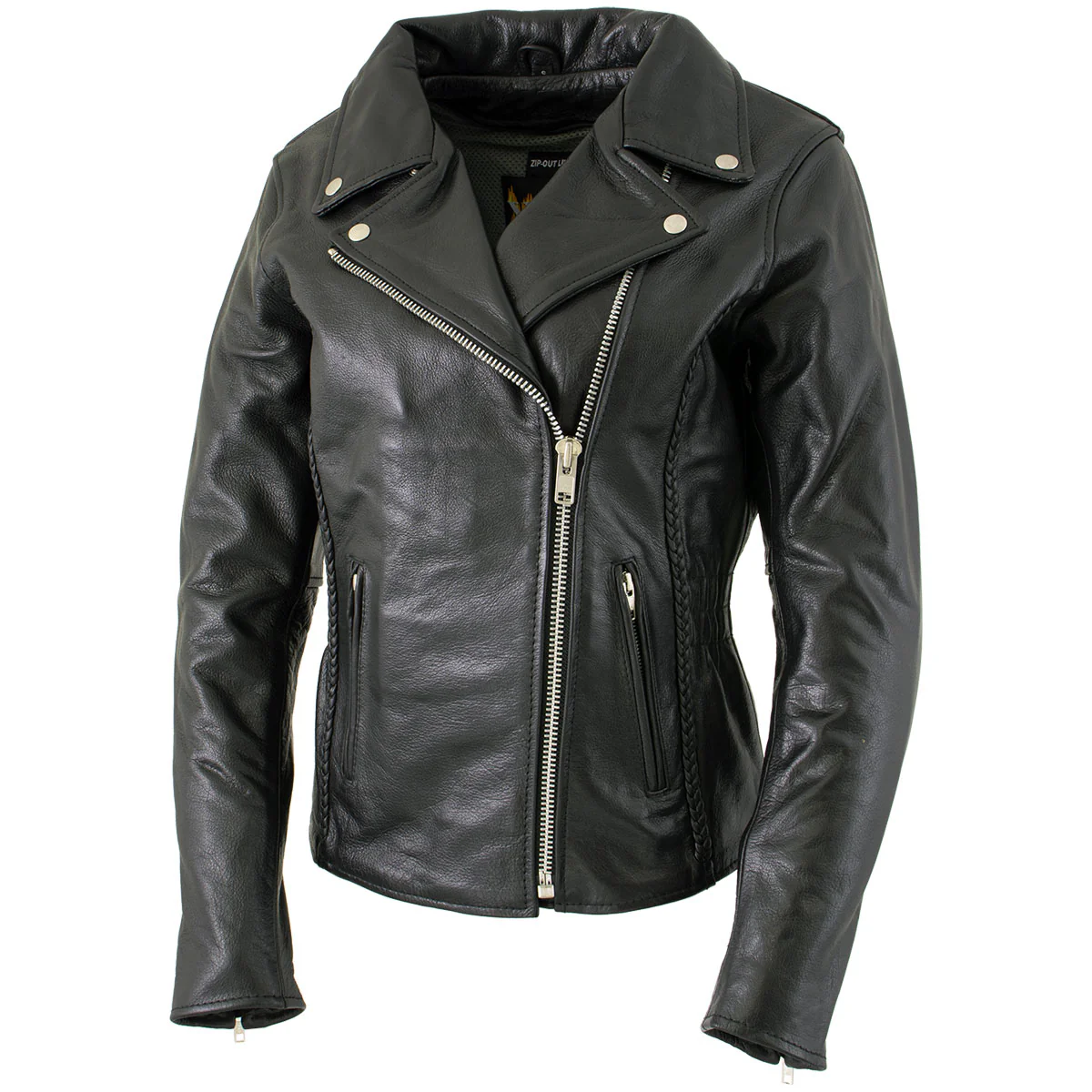 Milwaukee Leather LKL27001 Women's Classic Braided Premium Black Leather Fitted Motorycle Riders Biker Jacket 6 Milwaukee Leather LKL27001 Women's Classic Braided Premium Black Leather Fitted Motorycle Riders Biker Jacket