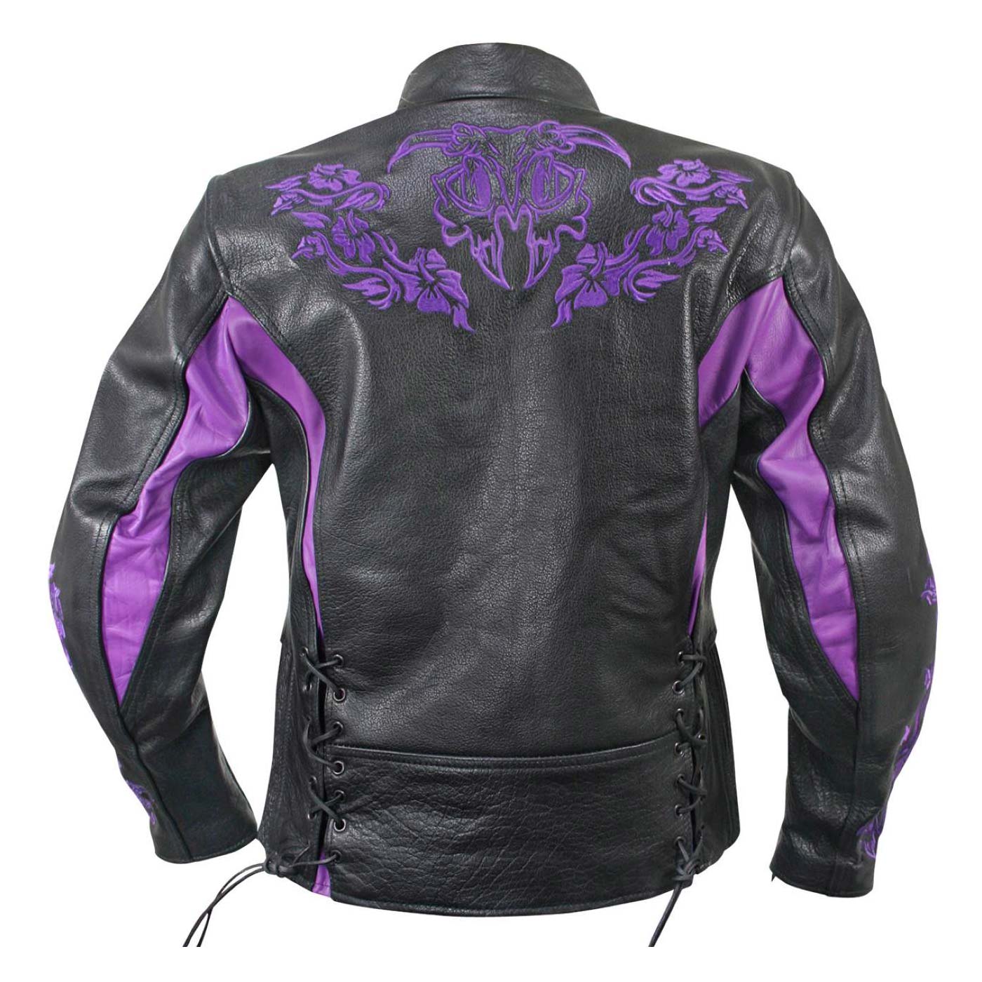 Milwaukee Leather LKL27002 Women's Premium Black and Purple Leather Embroidered Jacket with CE Armor Protection 2 Milwaukee Leather LKL27002 Women's Premium Black and Purple Leather Embroidered Jacket with CE Armor Protection