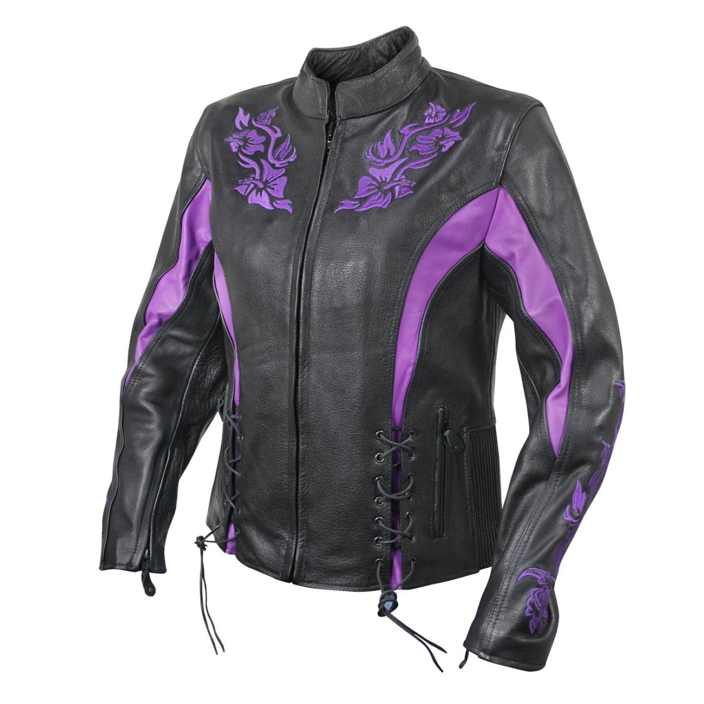 Milwaukee Leather LKL27002 Women's Premium Black and Purple Leather Embroidered Jacket with CE Armor Protection 6 Milwaukee Leather LKL27002 Women's Premium Black and Purple Leather Embroidered Jacket with CE Armor Protection