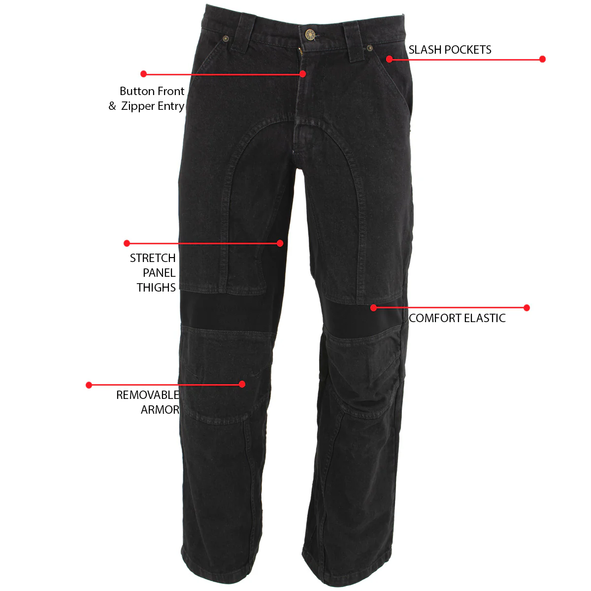 Milwaukee Leather MDM5014 Men's Classic Fit Black Denim Motorcycle Rider Racing Pants w/ CE Armor on Knees 2 Milwaukee Leather MDM5014 Men's Classic Fit Black Denim Motorcycle Rider Racing Pants w/ CE Armor on Knees