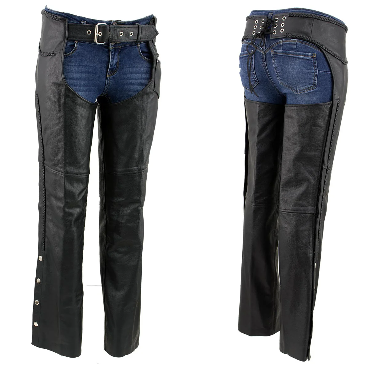 Milwaukee Leather LKM5725 Women's Braided Black Premium Leather Motorcycle Rider Chaps 5 Milwaukee Leather LKM5725 Women's Braided Black Premium Leather Motorcycle Rider Chaps