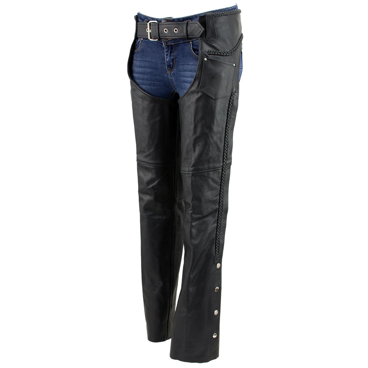 Milwaukee Leather LKM5725 Women's Braided Black Premium Leather Motorcycle Rider Chaps 7 Milwaukee Leather LKM5725 Women's Braided Black Premium Leather Motorcycle Rider Chaps