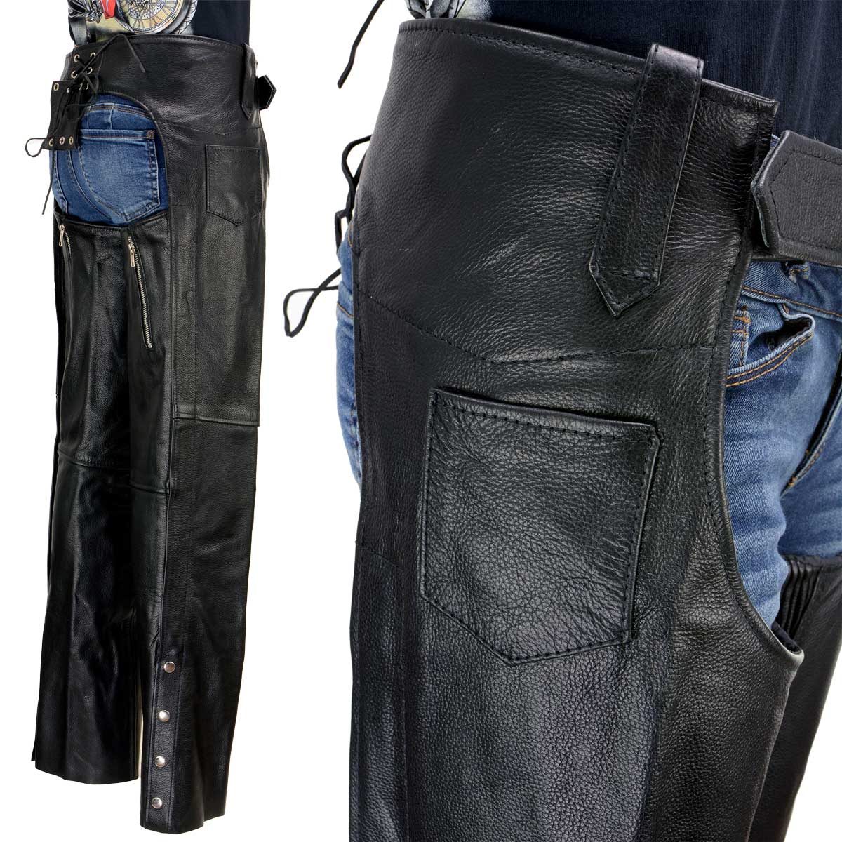Milwaukee Leather LKL6707 Women's Black Premium Leather Dual Comfort Motorcycle Rider Chaps 10 Milwaukee Leather LKL6707 Women's Black Premium Leather Dual Comfort Motorcycle Rider Chaps