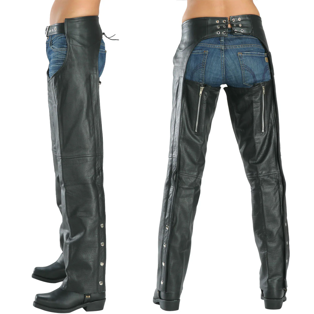 Milwaukee Leather LKL6707 Women's Black Premium Leather Dual Comfort Motorcycle Rider Chaps 2 Milwaukee Leather LKL6707 Women's Black Premium Leather Dual Comfort Motorcycle Rider Chaps