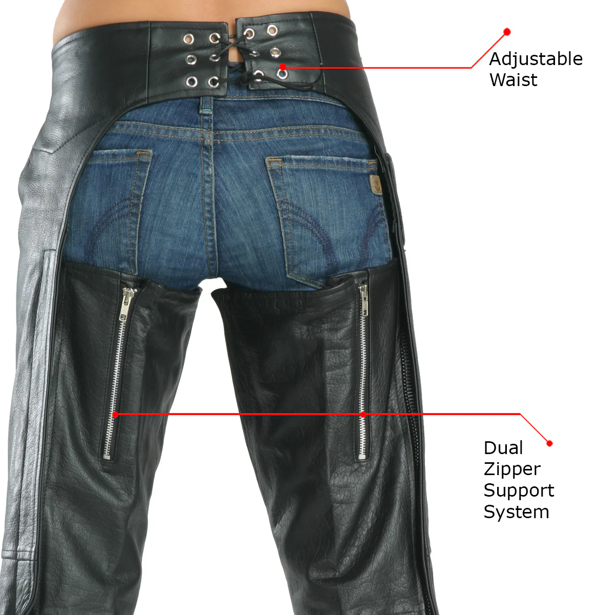 Milwaukee Leather LKL6707 Women's Black Premium Leather Dual Comfort Motorcycle Rider Chaps 4 Milwaukee Leather LKL6707 Women's Black Premium Leather Dual Comfort Motorcycle Rider Chaps