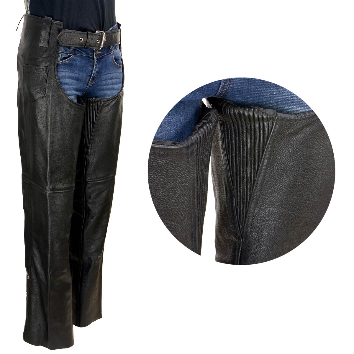 Milwaukee Leather LKL6707 Women's Black Premium Leather Dual Comfort Motorcycle Rider Chaps 6 Milwaukee Leather LKL6707 Women's Black Premium Leather Dual Comfort Motorcycle Rider Chaps