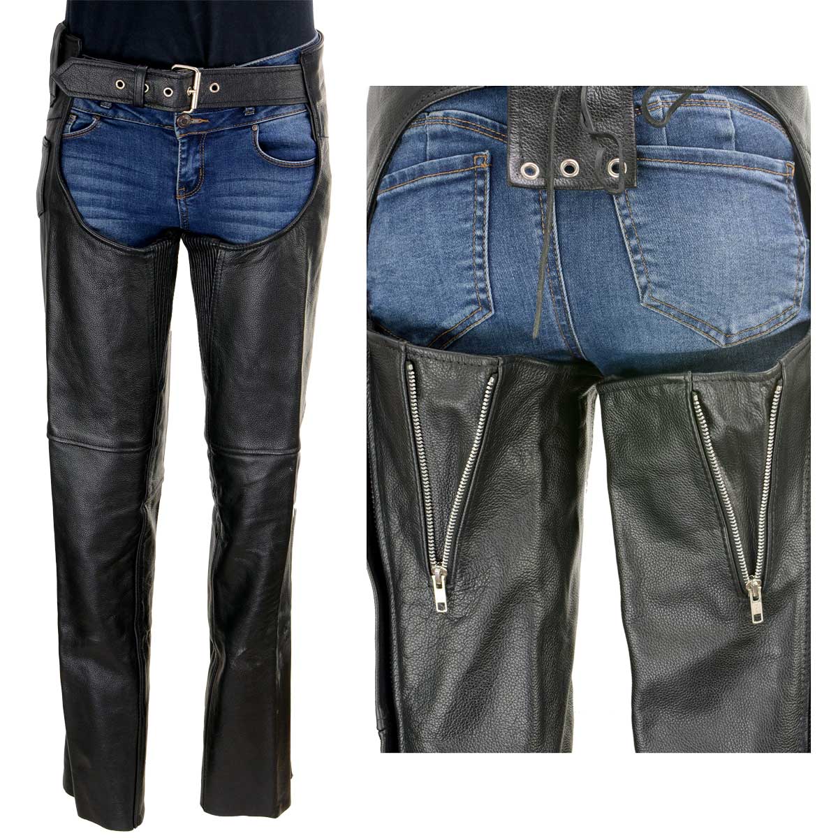 Milwaukee Leather LKL6707 Women's Black Premium Leather Dual Comfort Motorcycle Rider Chaps 8 Milwaukee Leather LKL6707 Women's Black Premium Leather Dual Comfort Motorcycle Rider Chaps