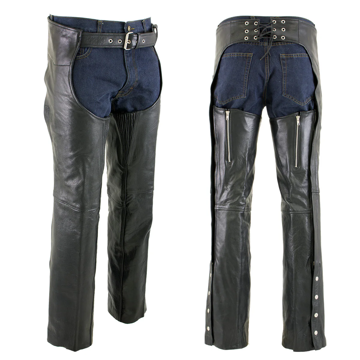 Milwaukee Leather LKM5722 Men's Black Premium Leather Dual Comfort Motorcycle Biker Rider Chaps 10 Milwaukee Leather LKM5722 Men's Black Premium Leather Dual Comfort Motorcycle Biker Rider Chaps