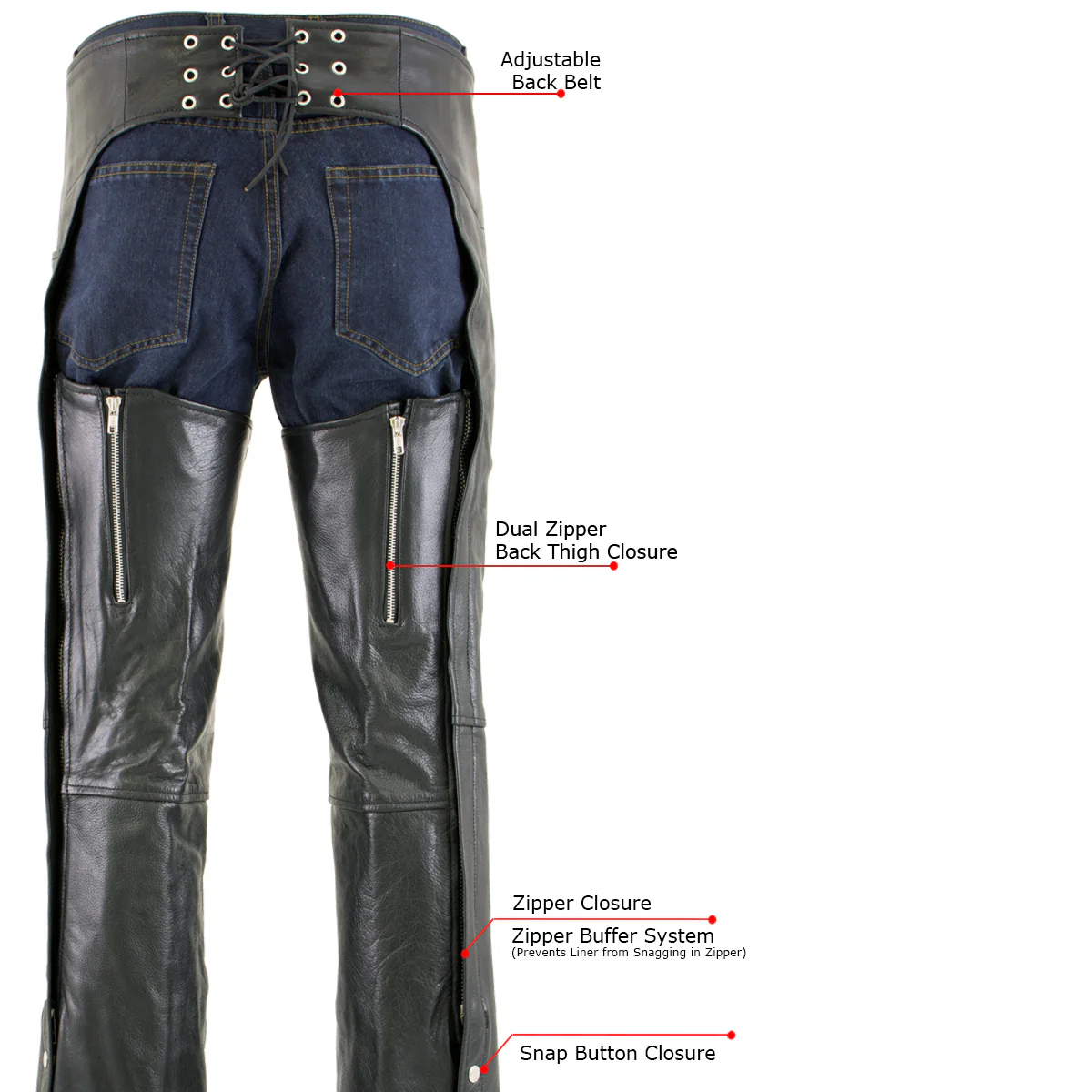 Milwaukee Leather LKM5722 Men's Black Premium Leather Dual Comfort Motorcycle Biker Rider Chaps 2 Milwaukee Leather LKM5722 Men's Black Premium Leather Dual Comfort Motorcycle Biker Rider Chaps