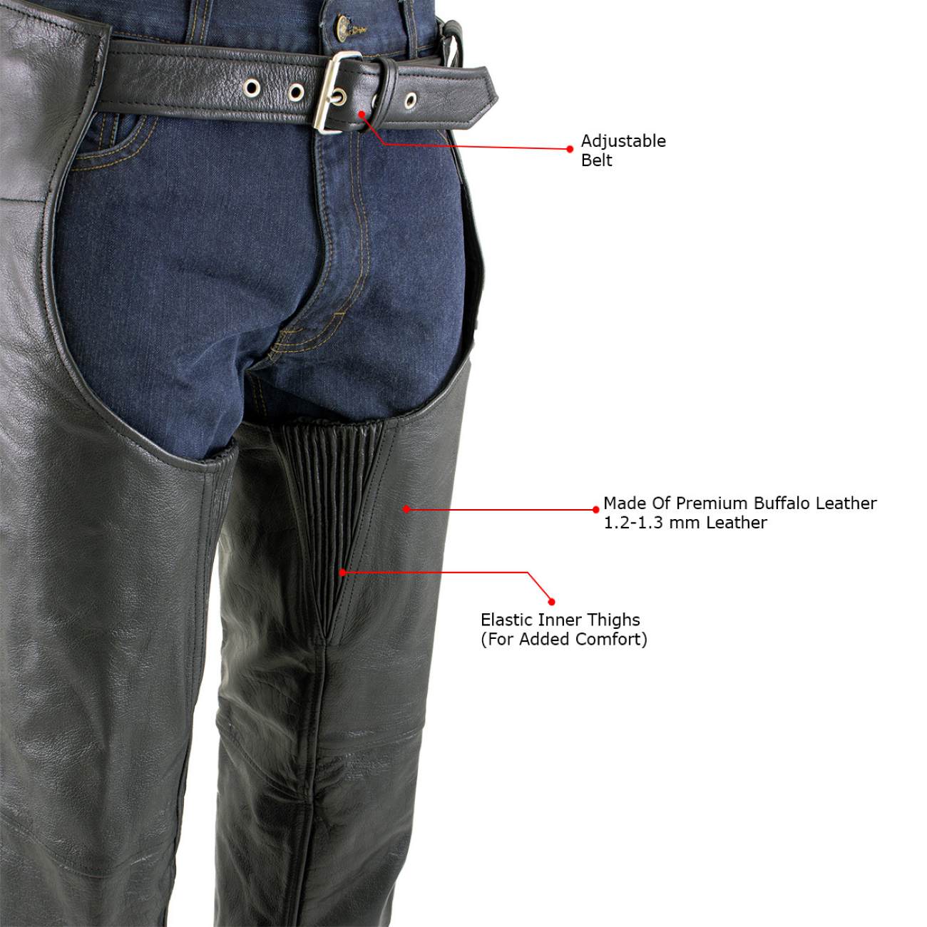 Milwaukee Leather LKM5722 Men's Black Premium Leather Dual Comfort Motorcycle Biker Rider Chaps 4 Milwaukee Leather LKM5722 Men's Black Premium Leather Dual Comfort Motorcycle Biker Rider Chaps