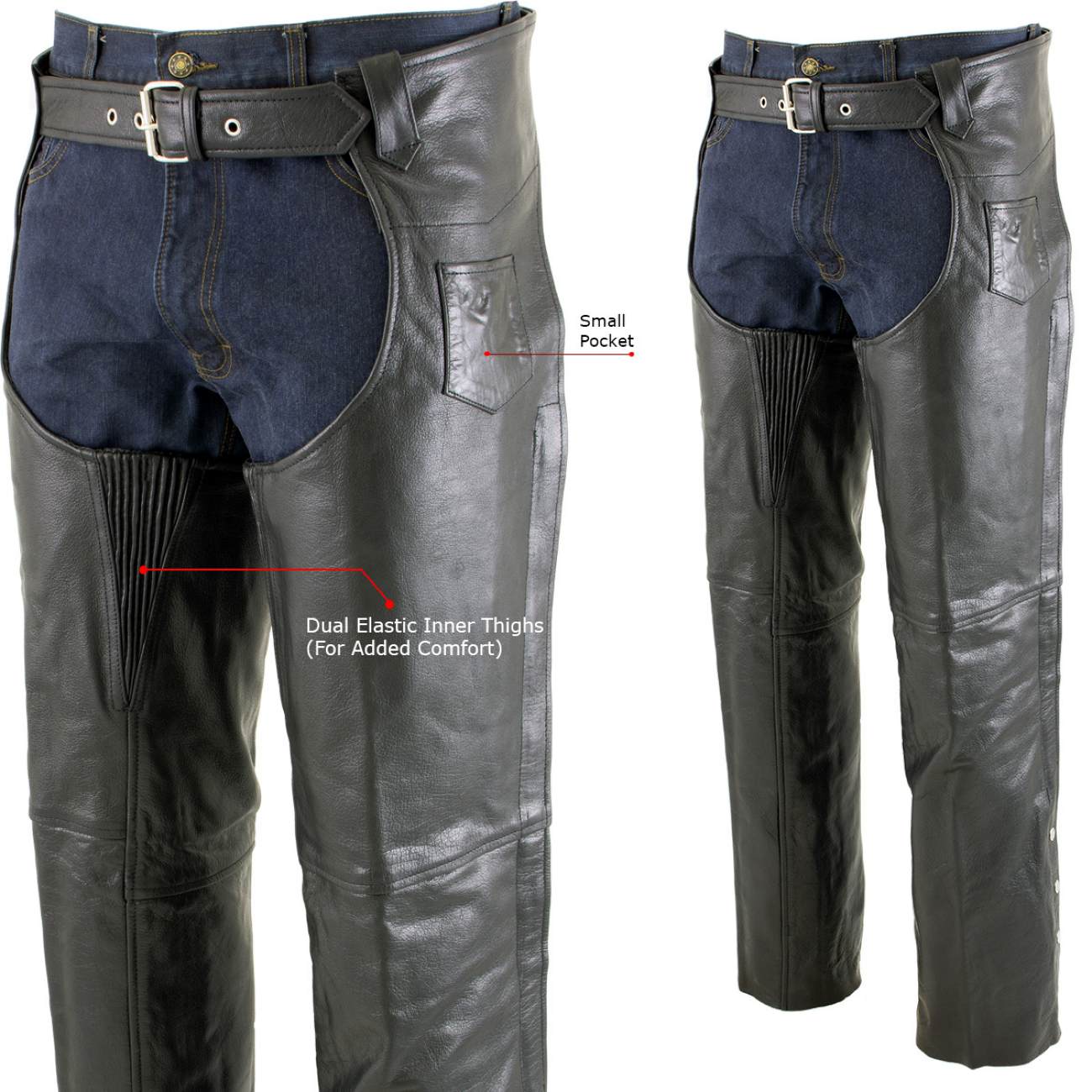 Milwaukee Leather LKM5722 Men's Black Premium Leather Dual Comfort Motorcycle Biker Rider Chaps 5 Milwaukee Leather LKM5722 Men's Black Premium Leather Dual Comfort Motorcycle Biker Rider Chaps