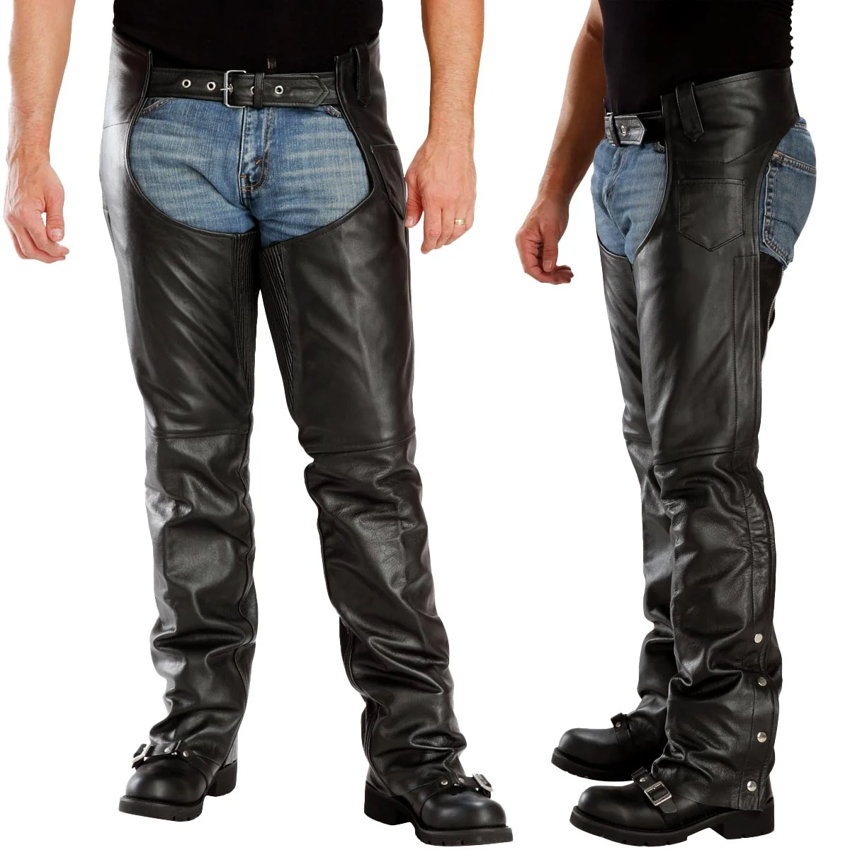 Milwaukee Leather LKM5722 Men's Black Premium Leather Dual Comfort Motorcycle Biker Rider Chaps 9 Milwaukee Leather LKM5722 Men's Black Premium Leather Dual Comfort Motorcycle Biker Rider Chaps