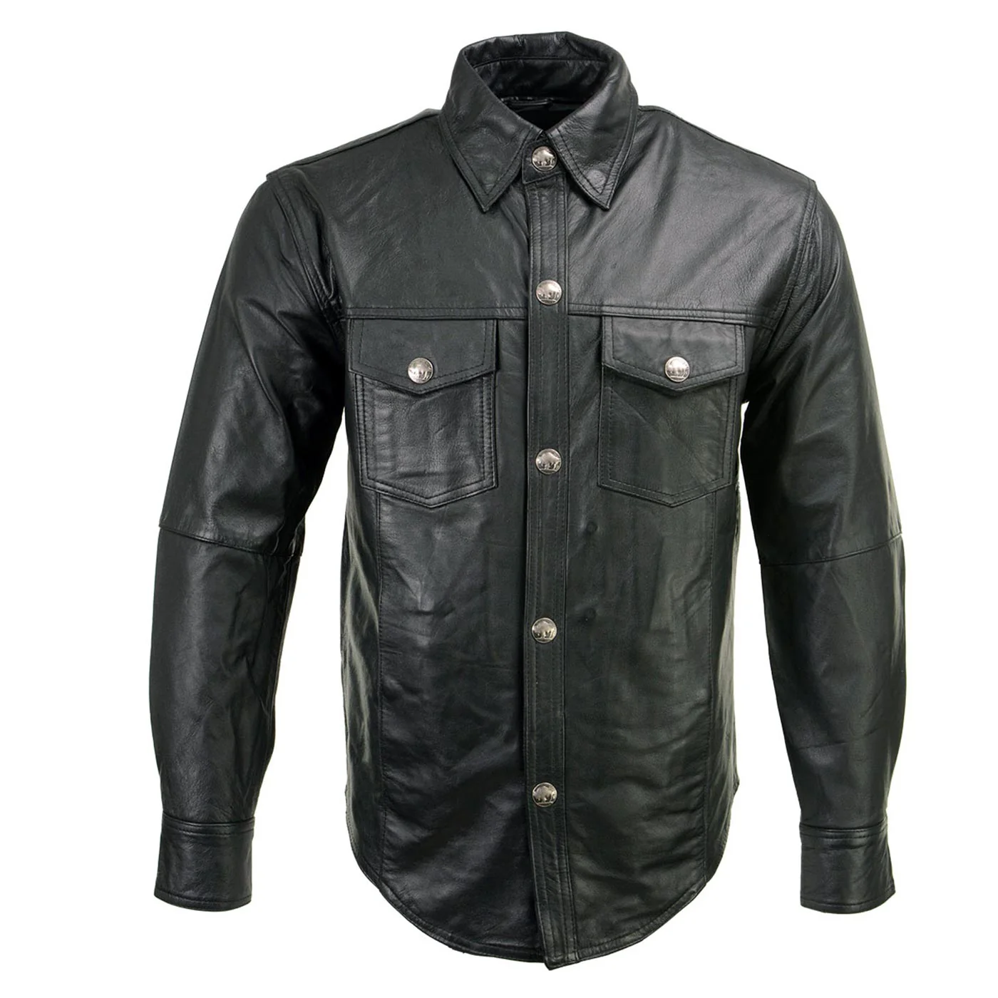 Milwaukee Leather MLM1611 Men's Premium Black Leather Casual Biker Rider Shirt w/ Vintage 5 Cent Buffalo Buttons 10 Milwaukee Leather MLM1611 Men's Premium Black Leather Casual Biker Rider Shirt w/ Vintage 5 Cent Buffalo Buttons