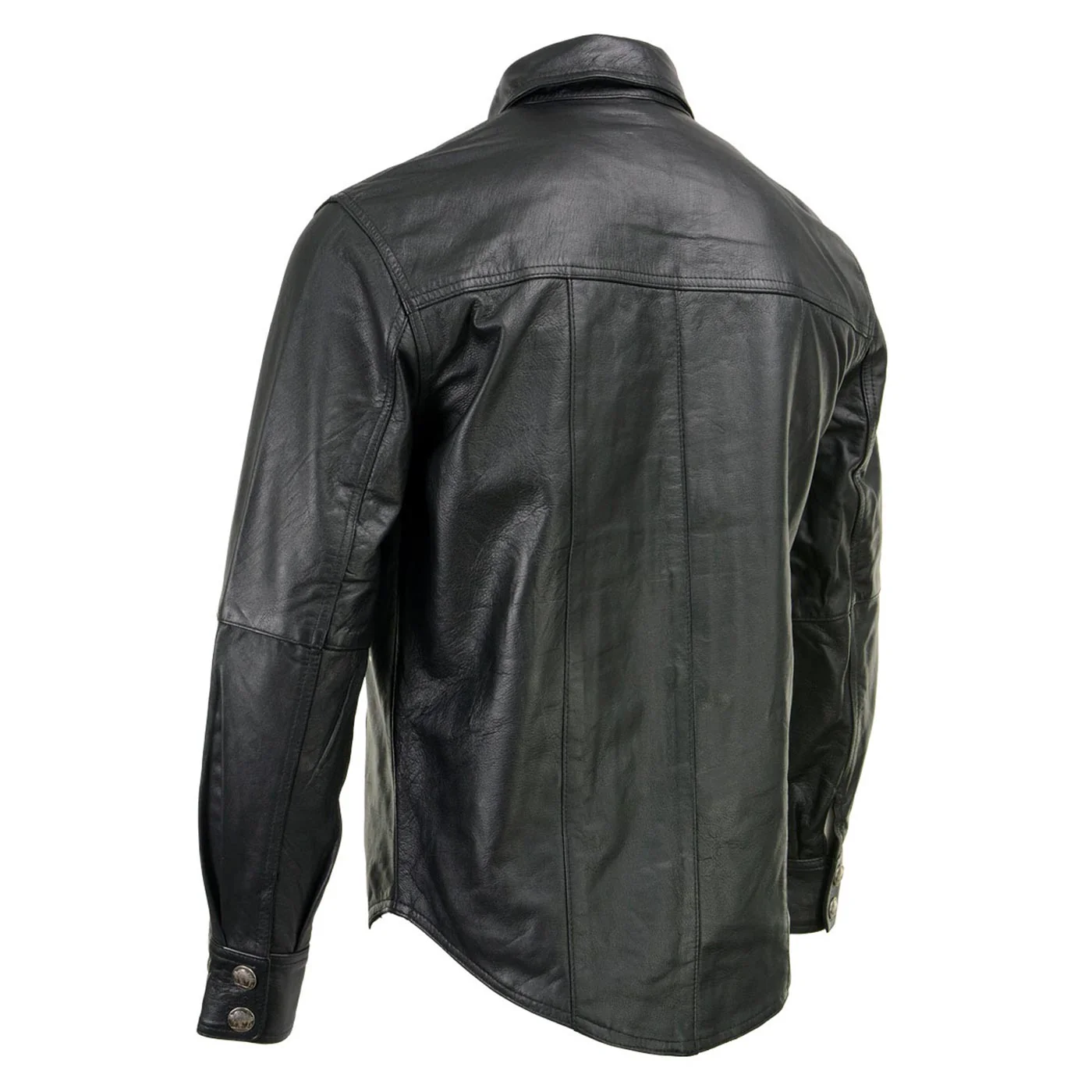 Milwaukee Leather MLM1611 Men's Premium Black Leather Casual Biker Rider Shirt w/ Vintage 5 Cent Buffalo Buttons 7 Milwaukee Leather MLM1611 Men's Premium Black Leather Casual Biker Rider Shirt w/ Vintage 5 Cent Buffalo Buttons