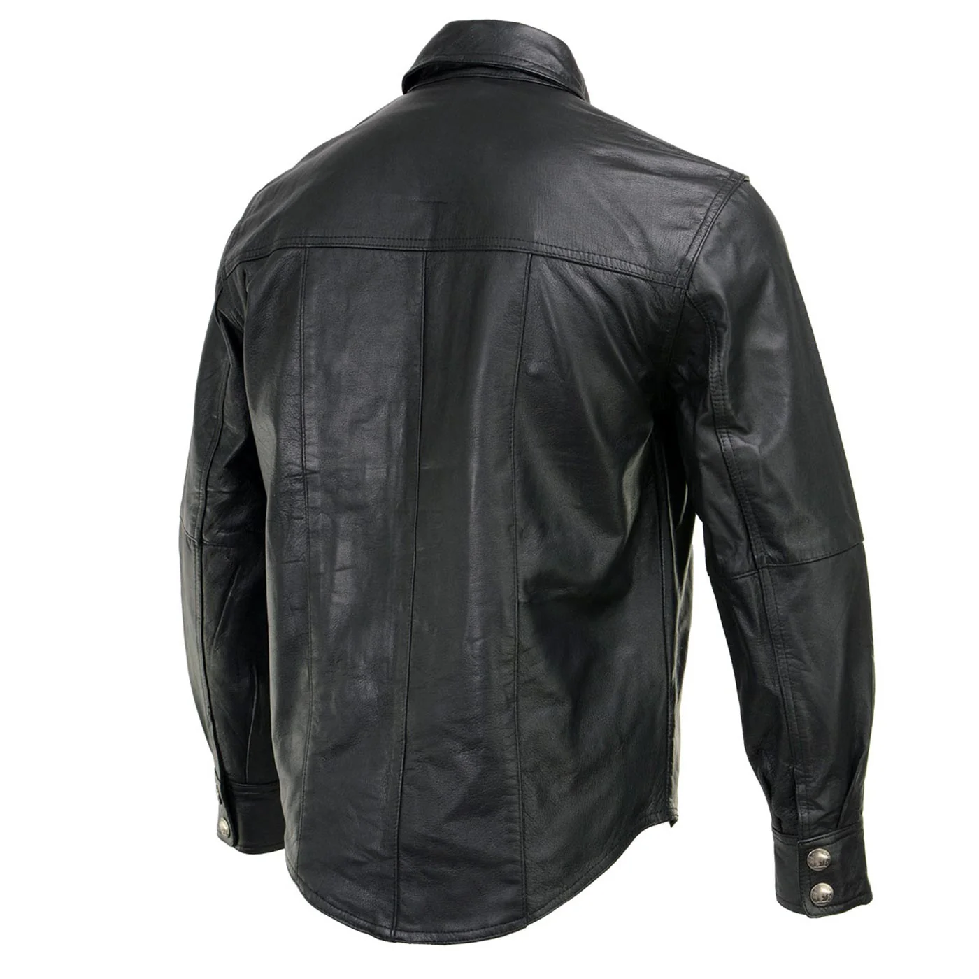 Milwaukee Leather MLM1611 Men's Premium Black Leather Casual Biker Rider Shirt w/ Vintage 5 Cent Buffalo Buttons 8 Milwaukee Leather MLM1611 Men's Premium Black Leather Casual Biker Rider Shirt w/ Vintage 5 Cent Buffalo Buttons
