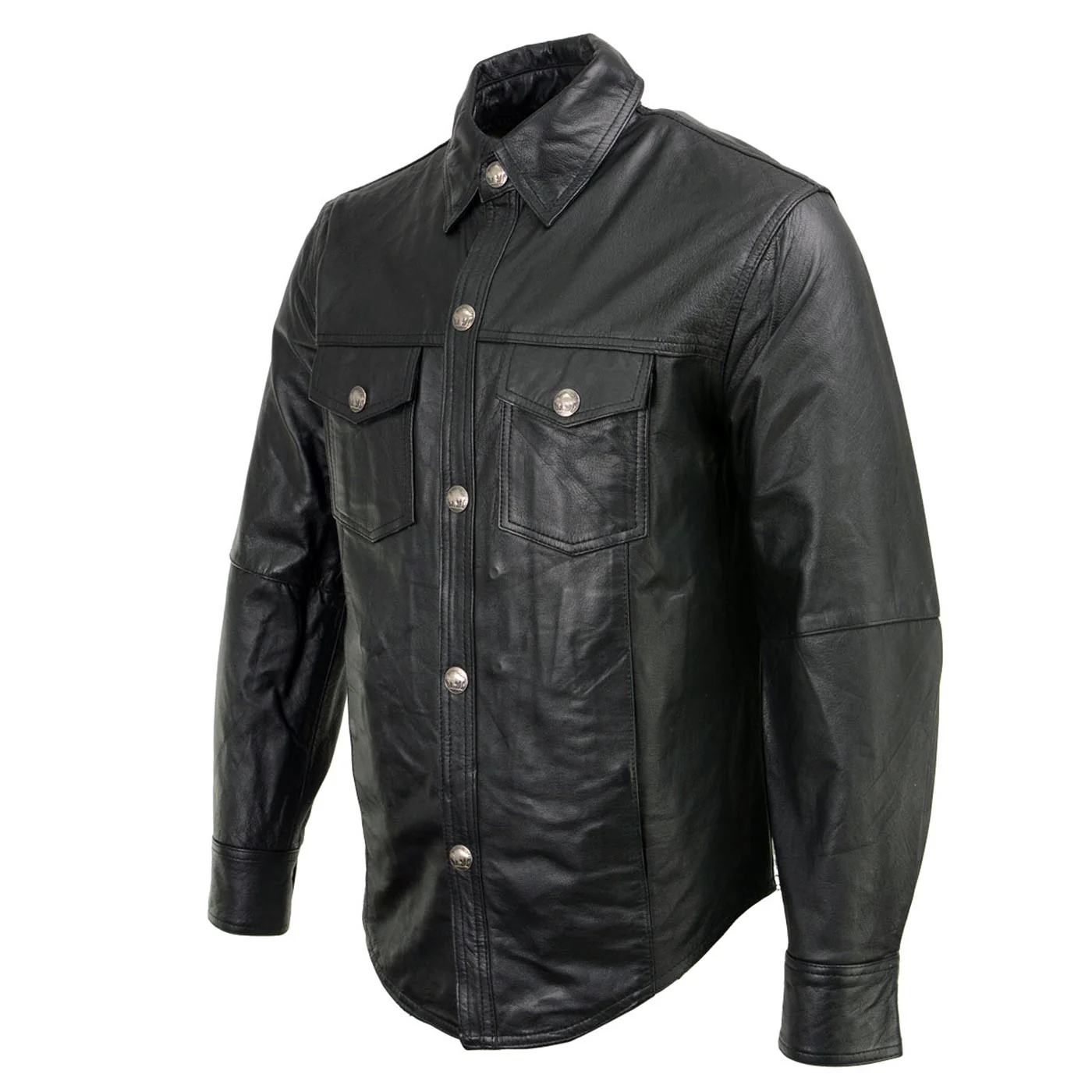 Milwaukee Leather MLM1611 Men's Premium Black Leather Casual Biker Rider Shirt w/ Vintage 5 Cent Buffalo Buttons 9 Milwaukee Leather MLM1611 Men's Premium Black Leather Casual Biker Rider Shirt w/ Vintage 5 Cent Buffalo Buttons