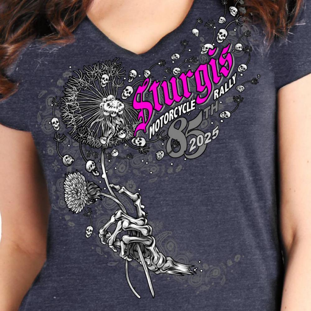 2025 Sturgis Women's Motorcycle Rally Dandelion Heather Navy Ladies T-Shirt 2 2025 Sturgis Women's Motorcycle Rally Dandelion Heather Navy Ladies T-Shirt