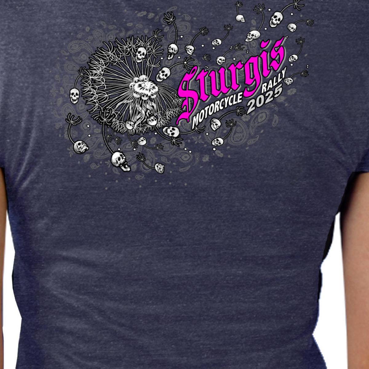 2025 Sturgis Women's Motorcycle Rally Dandelion Heather Navy Ladies T-Shirt 3 2025 Sturgis Women's Motorcycle Rally Dandelion Heather Navy Ladies T-Shirt