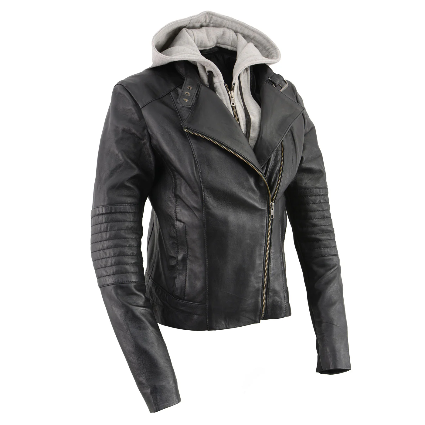 Milwaukee Leather LKL2737 Women's Black Premium Leather Motorcycle Biker Racer Style Scuba Jacket w/ Hoodie