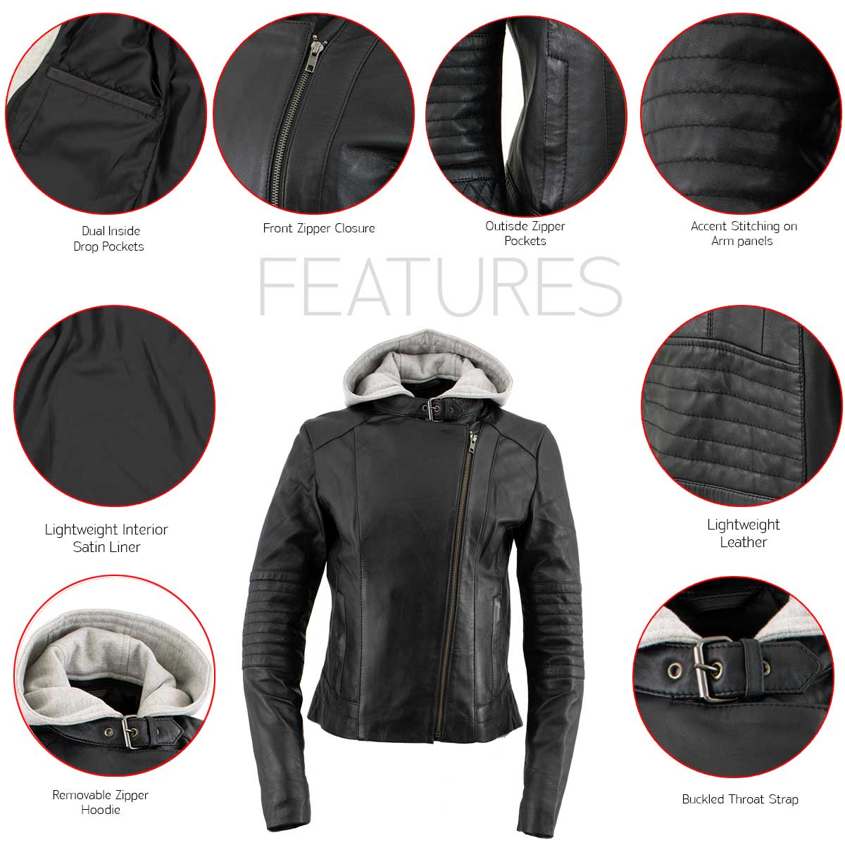 Milwaukee Leather LKL2737 Women's Black Premium Leather Motorcycle Biker Racer Style Scuba Jacket w/ Hoodie 4 Milwaukee Leather LKL2737 Women's Black Premium Leather Motorcycle Biker Racer Style Scuba Jacket w/ Hoodie