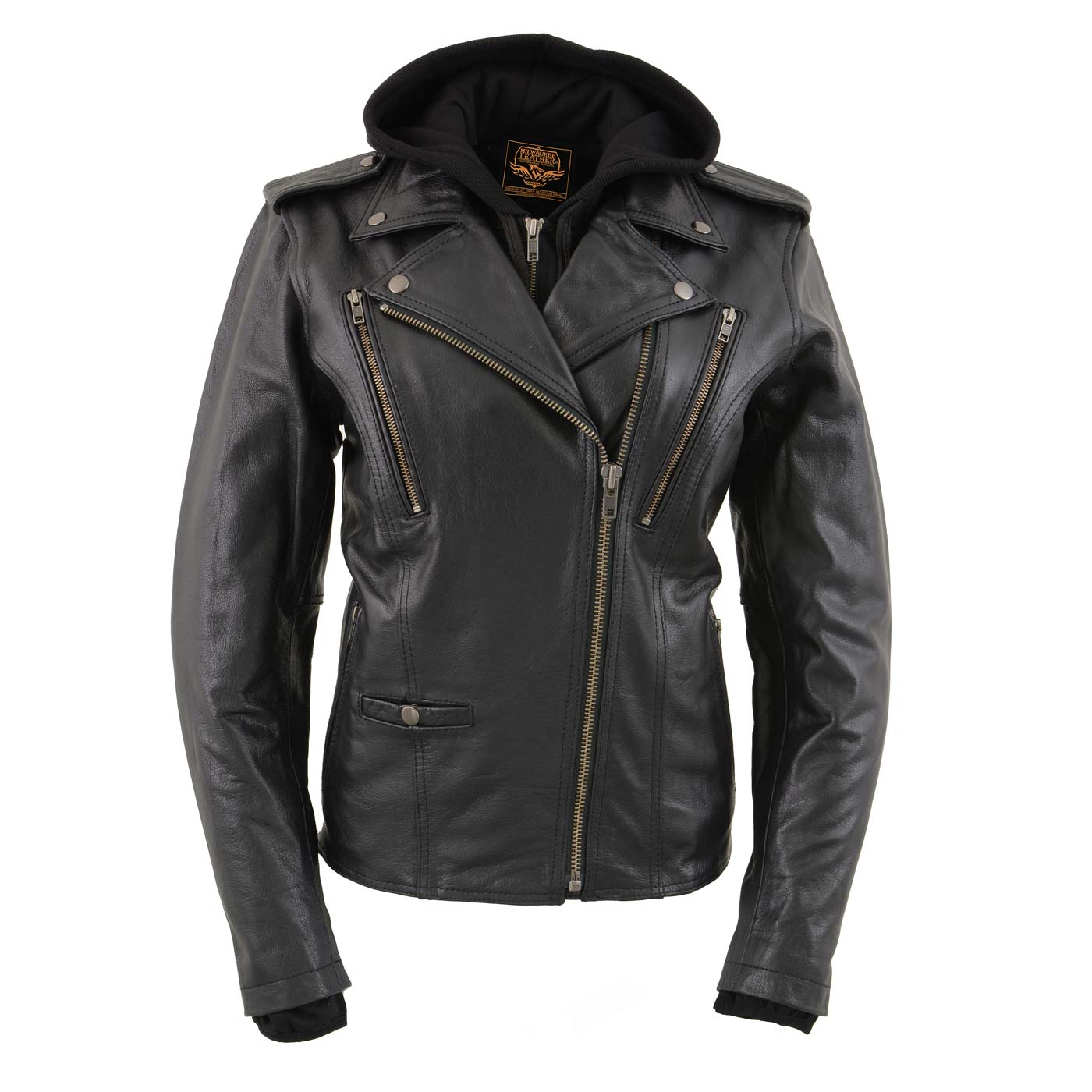 Milwaukee Leather LKL2739 Women's Black Premium Leather Vented Motorcycle Biker Jacket w/ Hoodie 7 Milwaukee Leather LKL2739 Women's Black Premium Leather Vented Motorcycle Biker Jacket w/ Hoodie