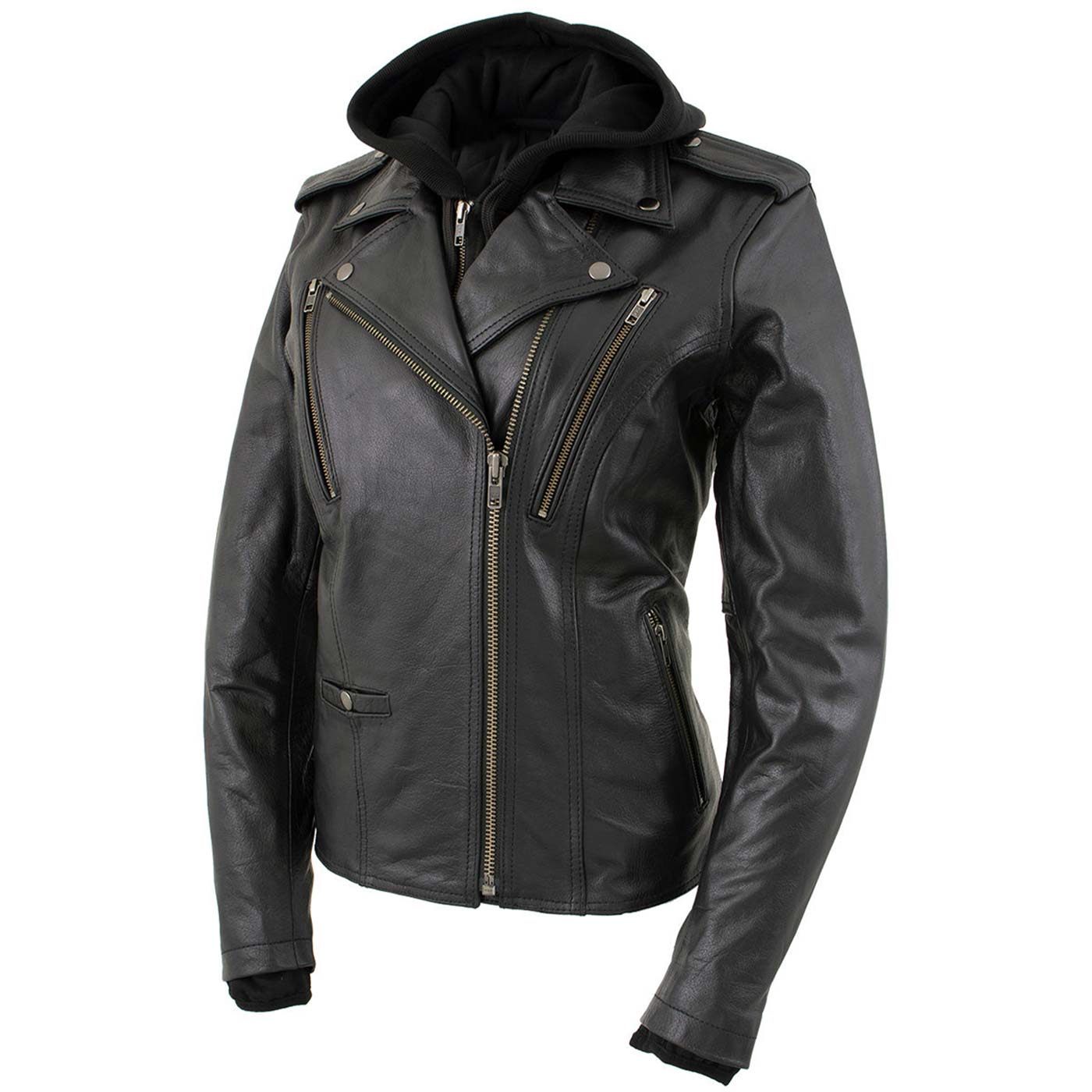 Milwaukee Leather LKL2739 Women's Black Premium Leather Vented Motorcycle Biker Jacket w/ Hoodie 8 Milwaukee Leather LKL2739 Women's Black Premium Leather Vented Motorcycle Biker Jacket w/ Hoodie