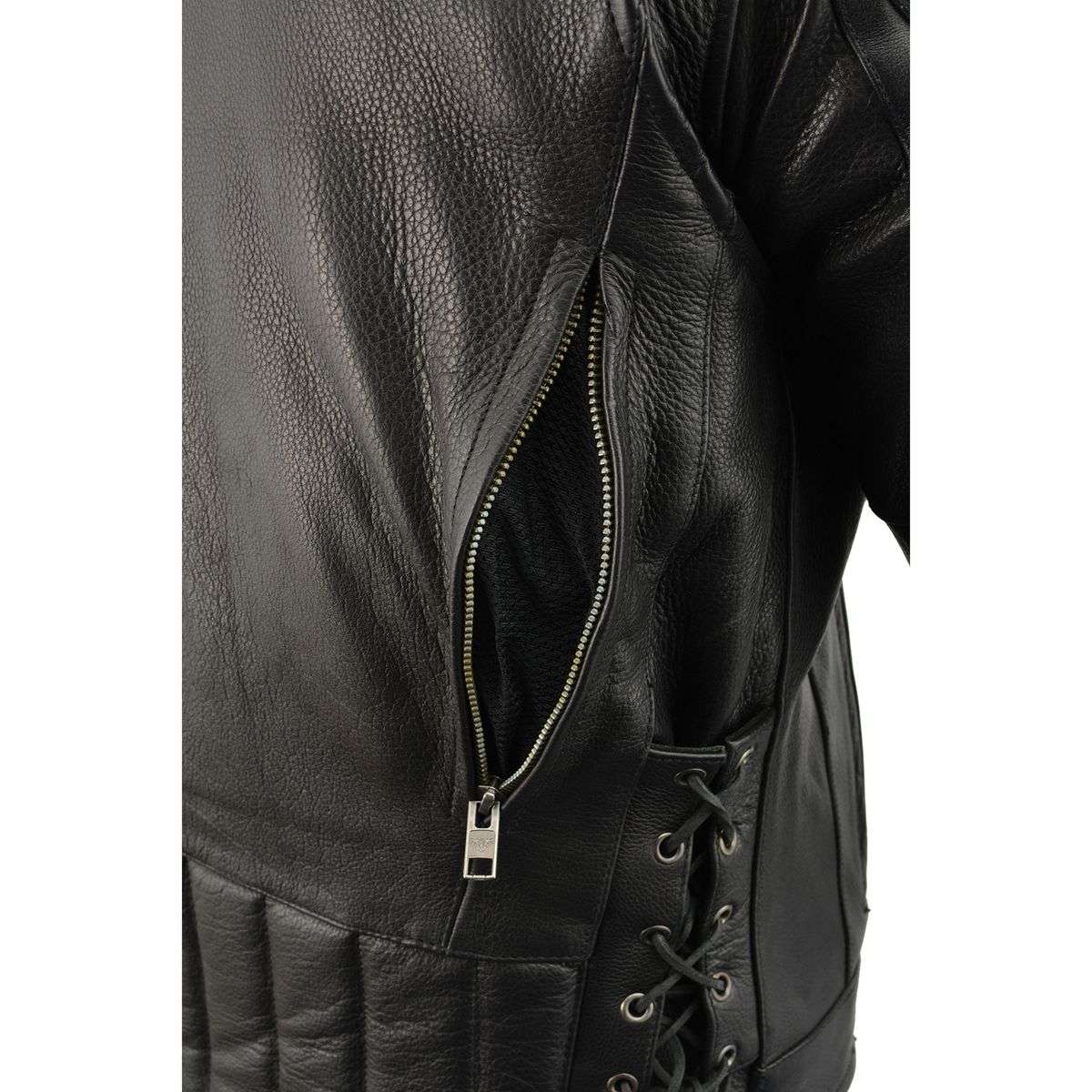 Milwaukee Leather SH1010 Men's 'Scooter' Black Vented Leather Jacket with Side Laces 8 Milwaukee Leather SH1010 Men's 'Scooter' Black Vented Leather Jacket with Side Laces