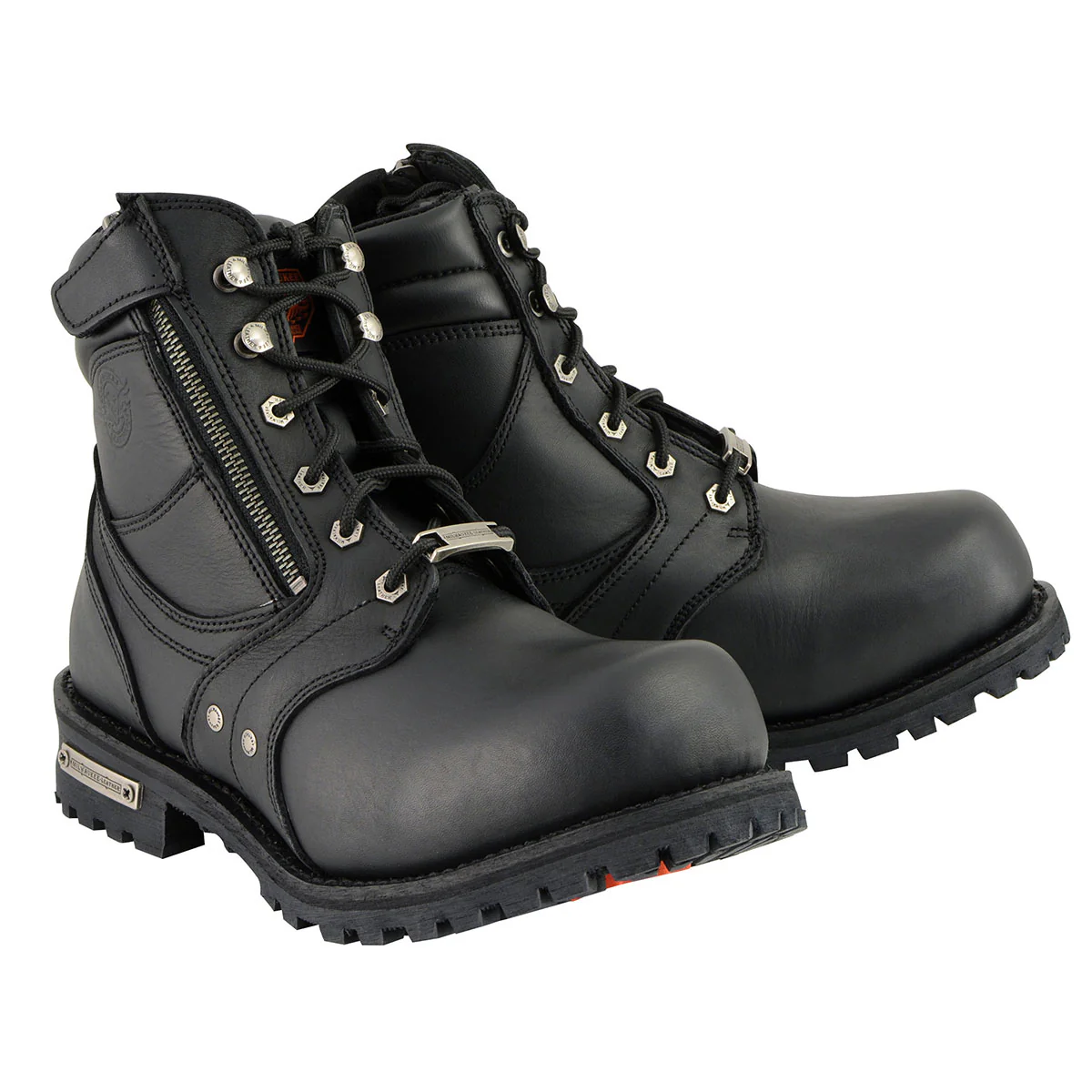 Milwaukee Leather Men's Black Leather 6-inch Lace-Up Motorcycle Biker Rider Boots w/ Zipper Closure MBM9050 12 Milwaukee Leather Men's Black Leather 6-inch Lace-Up Motorcycle Biker Rider Boots w/ Zipper Closure MBM9050