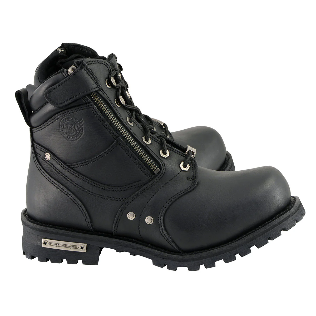 Milwaukee Leather Men's Black Leather 6-inch Lace-Up Motorcycle Biker Rider Boots w/ Zipper Closure MBM9050 21 Milwaukee Leather Men's Black Leather 6-inch Lace-Up Motorcycle Biker Rider Boots w/ Zipper Closure MBM9050