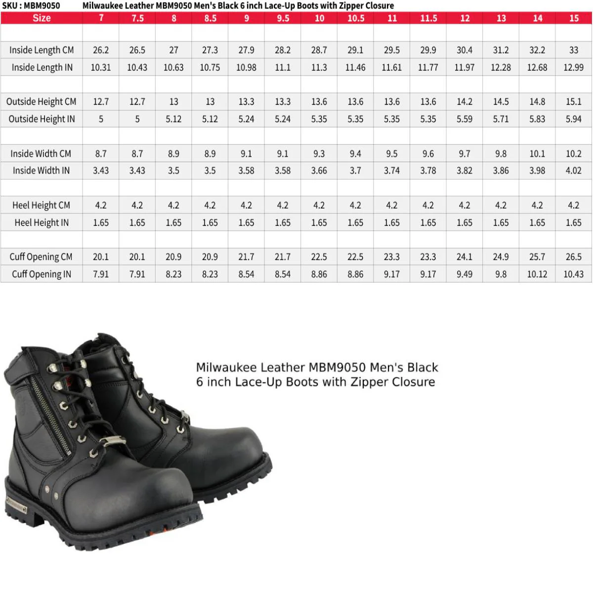 Milwaukee Leather Men's Black Leather 6-inch Lace-Up Motorcycle Biker Rider Boots w/ Zipper Closure MBM9050 3 Milwaukee Leather Men's Black Leather 6-inch Lace-Up Motorcycle Biker Rider Boots w/ Zipper Closure MBM9050