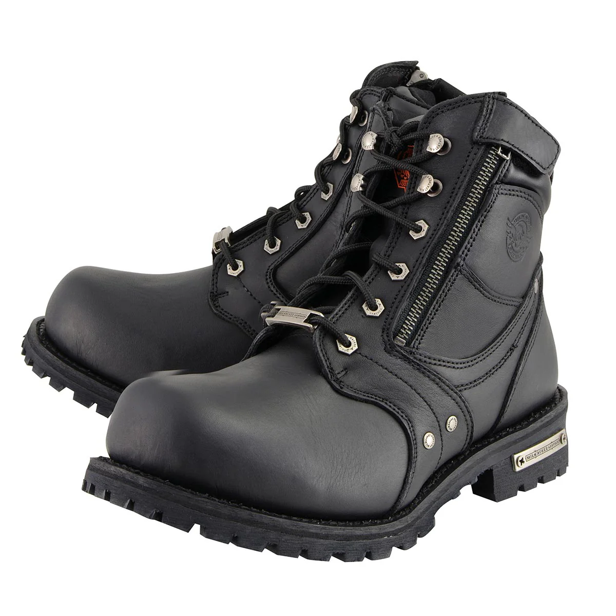Milwaukee Leather Men's Black Leather 6-inch Lace-Up Motorcycle Biker Rider Boots w/ Zipper Closure MBM9050 6 Milwaukee Leather Men's Black Leather 6-inch Lace-Up Motorcycle Biker Rider Boots w/ Zipper Closure MBM9050