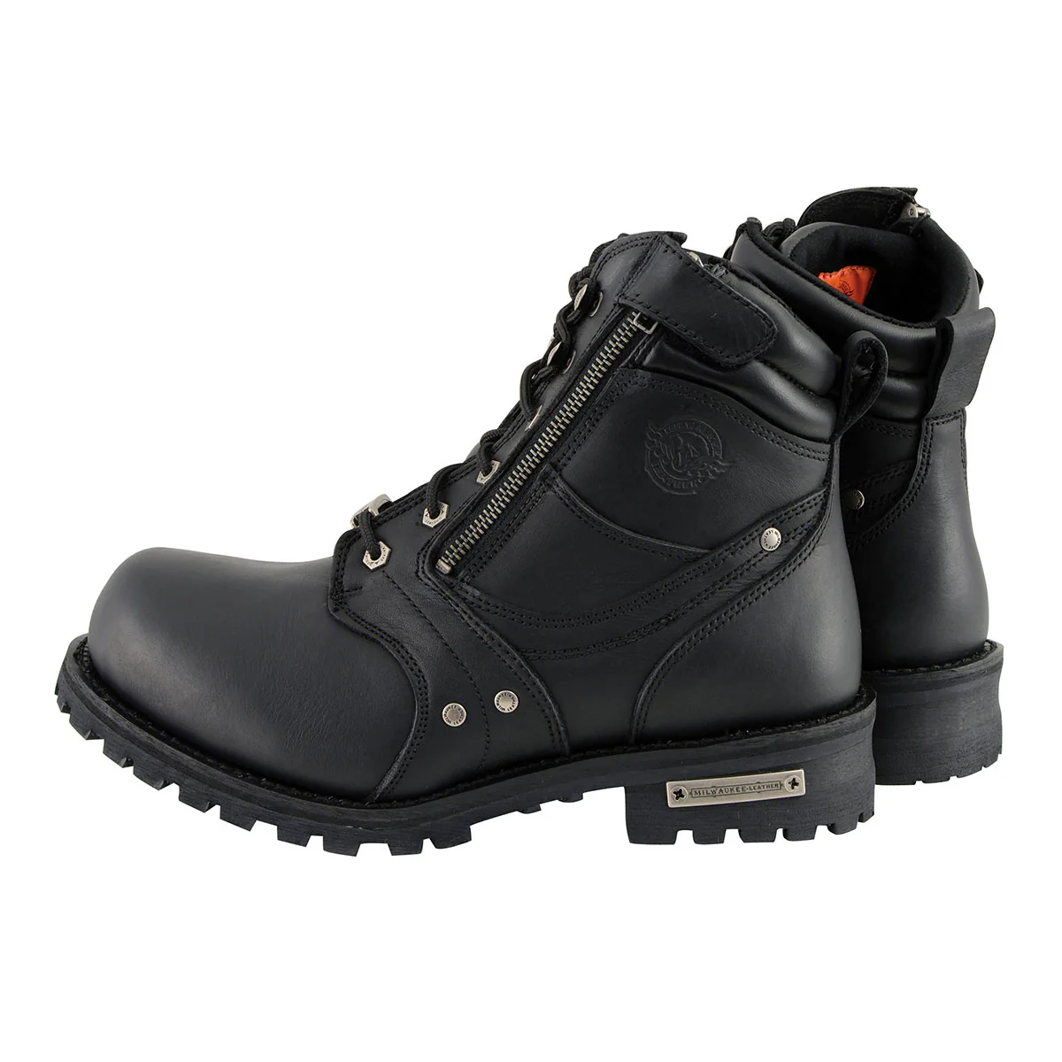 Milwaukee Leather Men's Black Leather 6-inch Lace-Up Motorcycle Biker Rider Boots w/ Zipper Closure MBM9050 7 Milwaukee Leather Men's Black Leather 6-inch Lace-Up Motorcycle Biker Rider Boots w/ Zipper Closure MBM9050