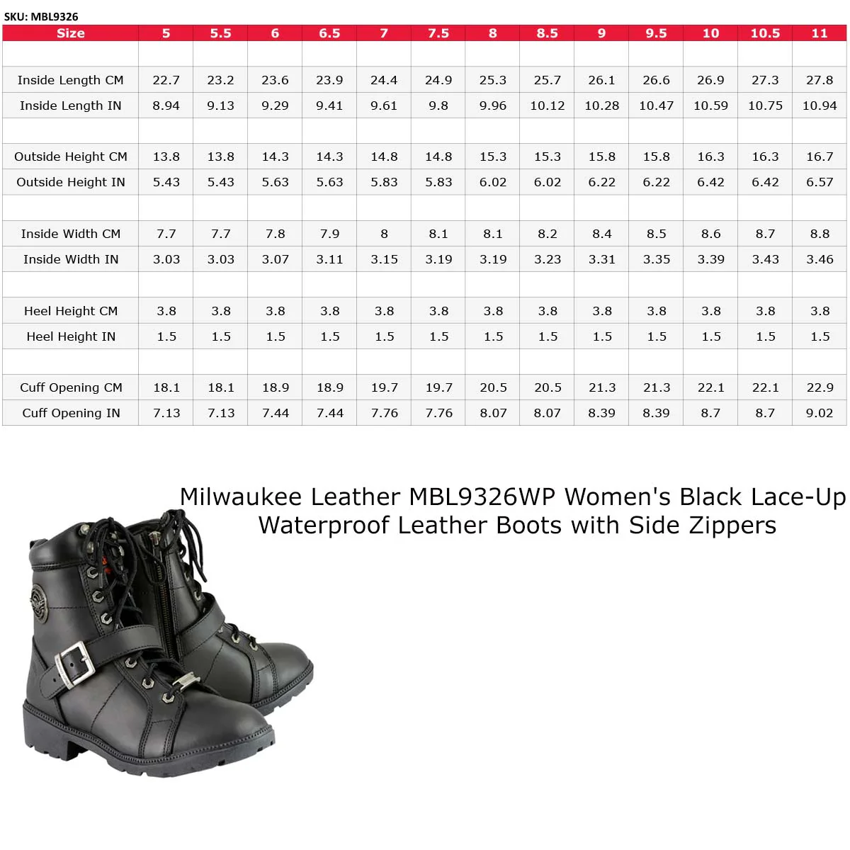 Milwaukee Leather MBL9326WP Women's Premium Black Leather Lace-Up Waterproof Motorcyle Rider Boots 3 Milwaukee Leather MBL9326WP Women's Premium Black Leather Lace-Up Waterproof Motorcyle Rider Boots