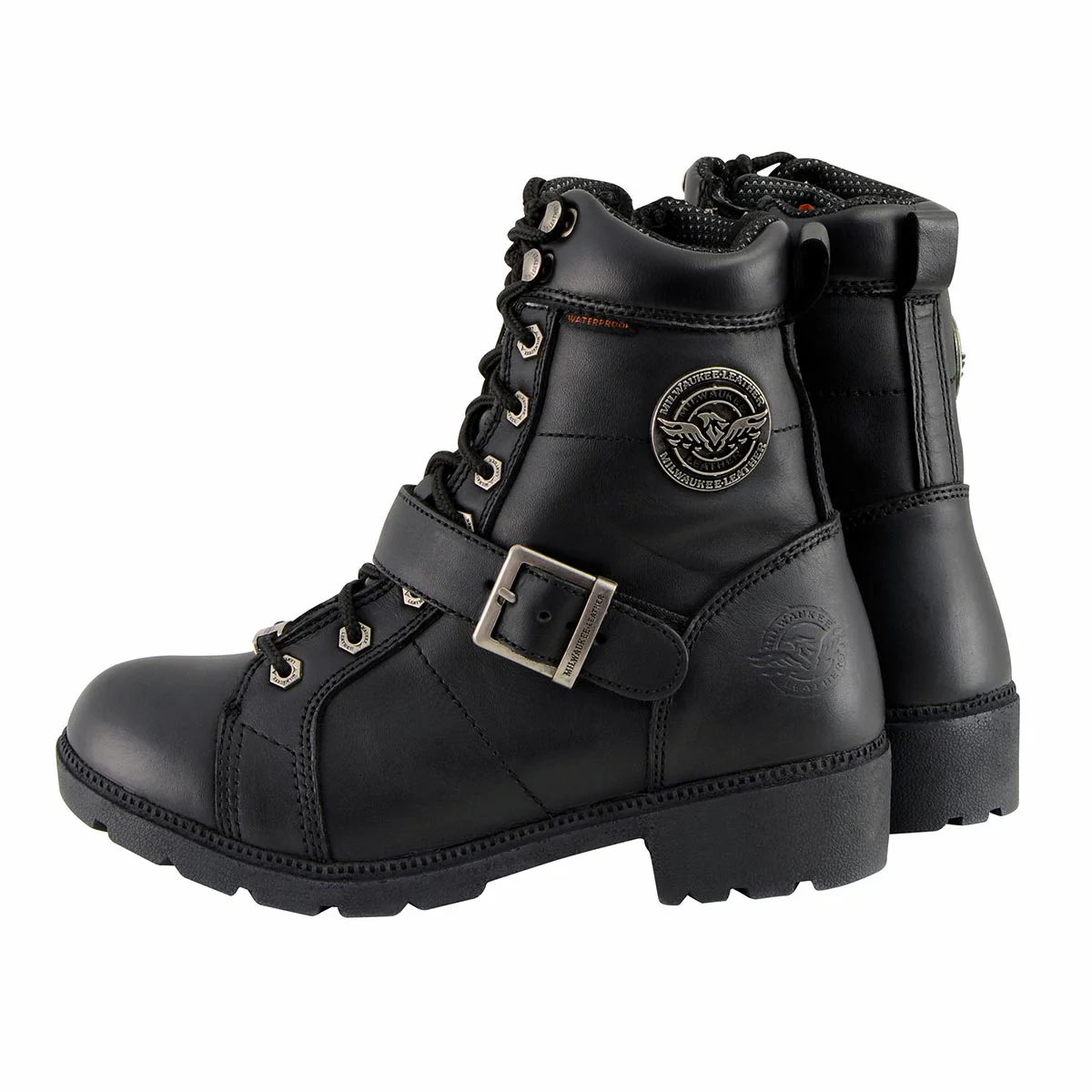 Milwaukee Leather MBL9326WP Women's Premium Black Leather Lace-Up Waterproof Motorcyle Rider Boots 6 Milwaukee Leather MBL9326WP Women's Premium Black Leather Lace-Up Waterproof Motorcyle Rider Boots