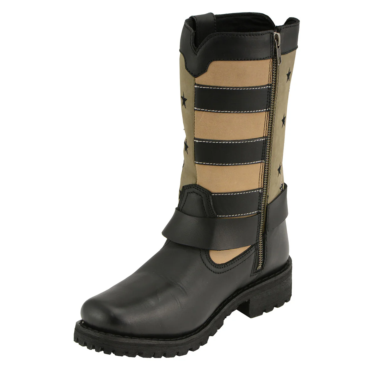 Milwaukee Leather MBL9363 Women’s Stars and Stripes Black with Tan Leather Motorcycle Rider Harness Boots 4 Milwaukee Leather MBL9363 Women’s Stars and Stripes Black with Tan Leather Motorcycle Rider Harness Boots