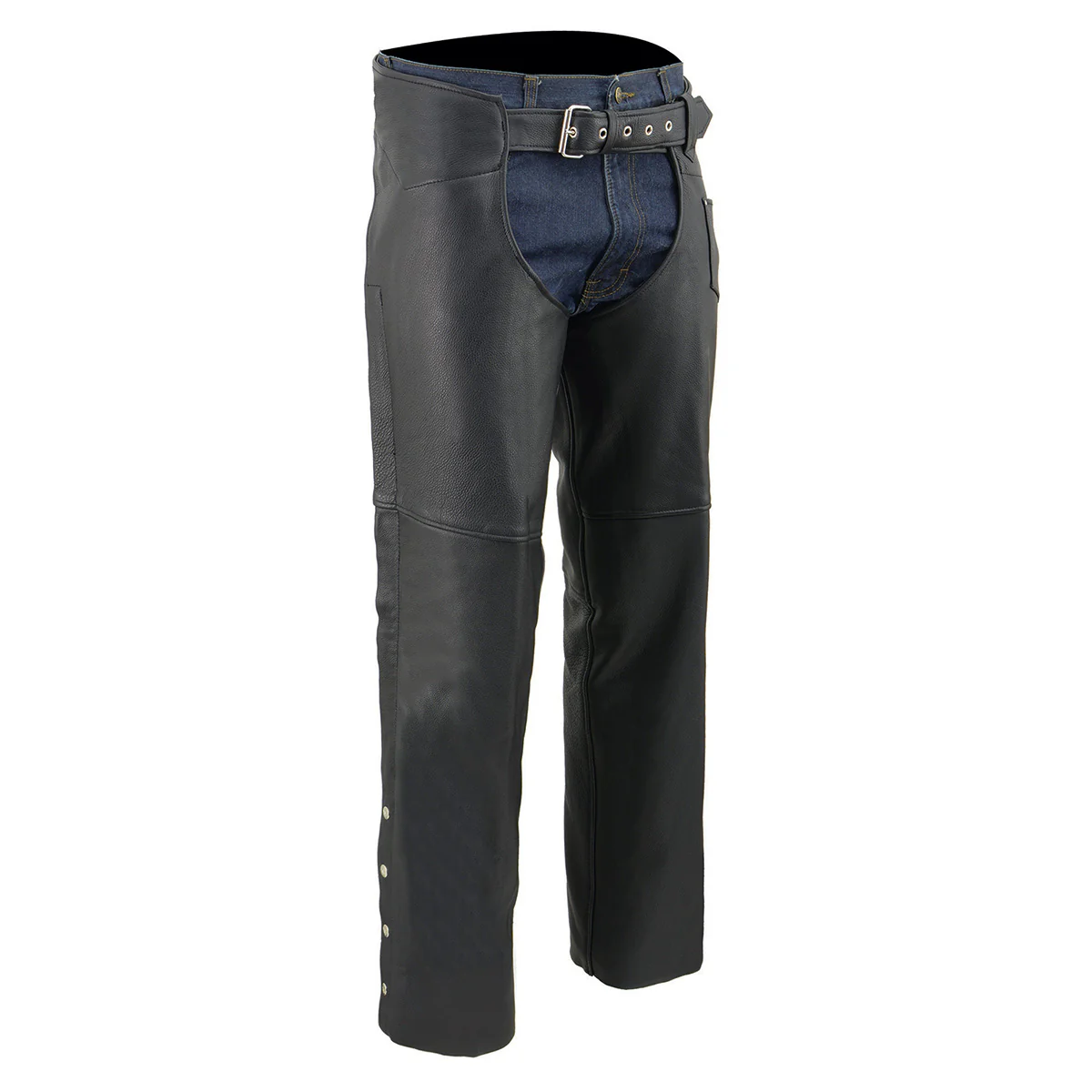 Milwaukee Leather Men's Black Premium Leather Fully Lined Motorcycle Chaps w/ Front Coin Pocket ML1115