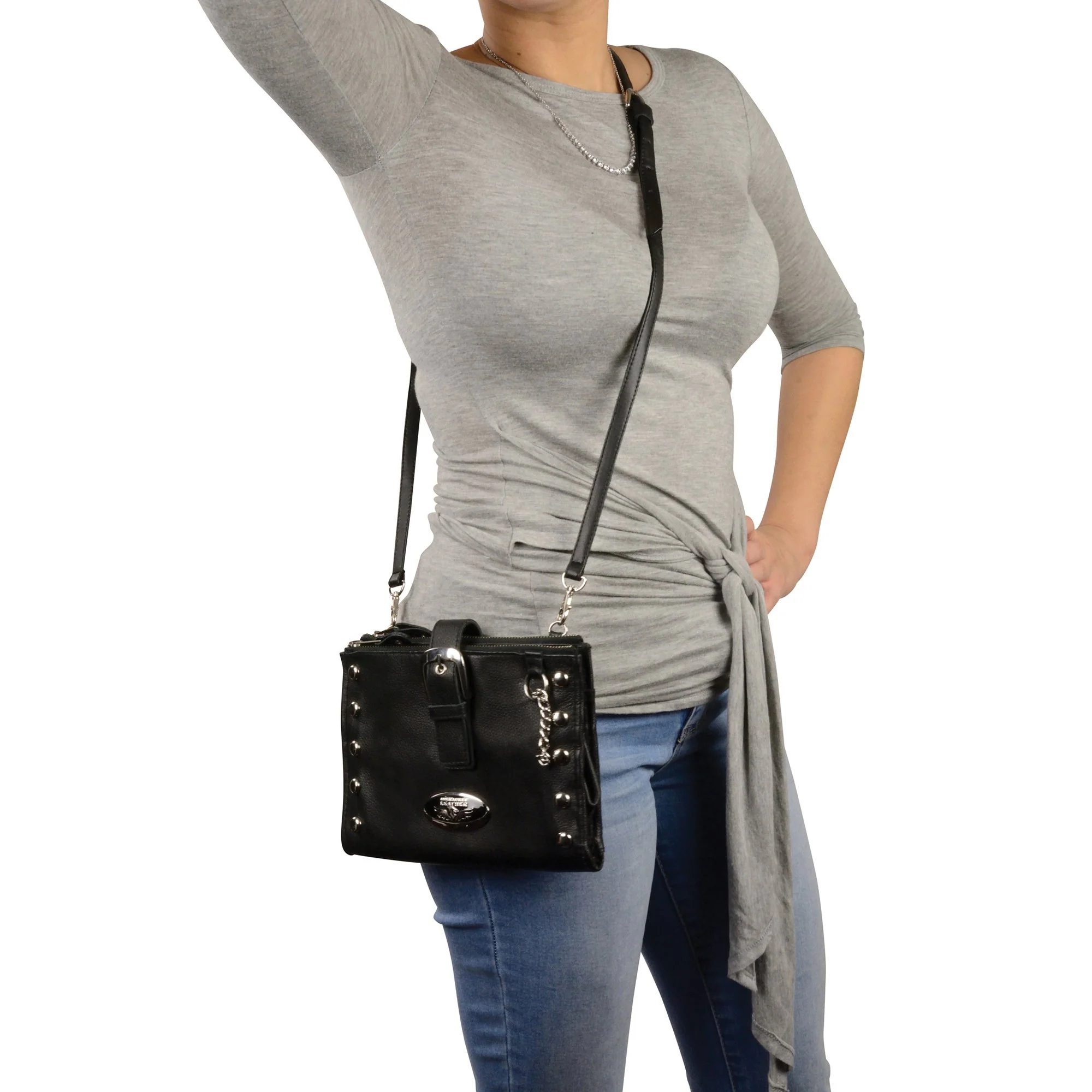 Milwaukee Leather MP8800 Women's Black Leather Studded Shoulder Bag 8 Milwaukee Leather MP8800 Women's Black Leather Studded Shoulder Bag