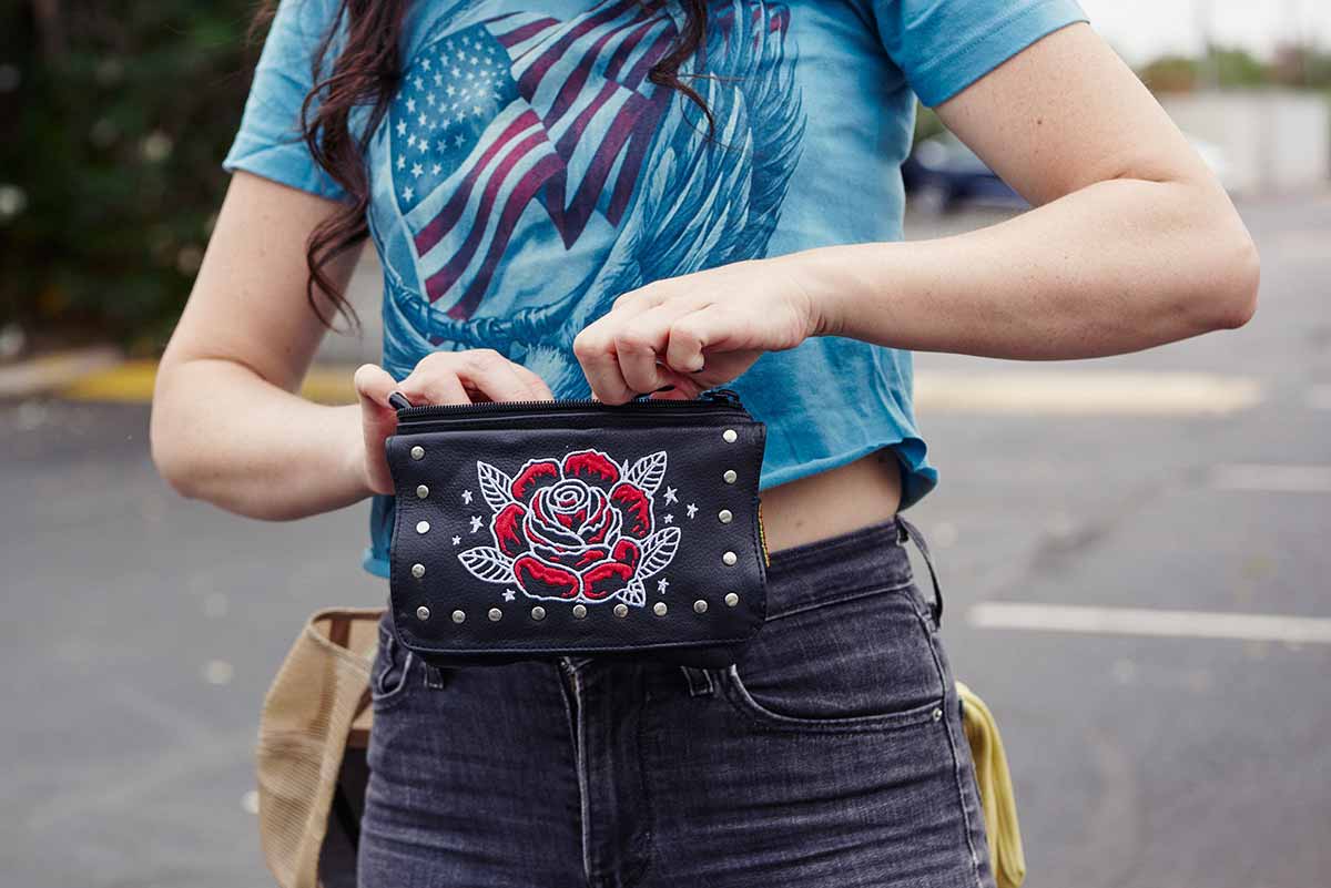 Hot Leathers CPE2103 Embroidered Clip Pouch Purse with Rose and Stars 5 Hot Leathers CPE2103 Embroidered Clip Pouch Purse with Rose and Stars