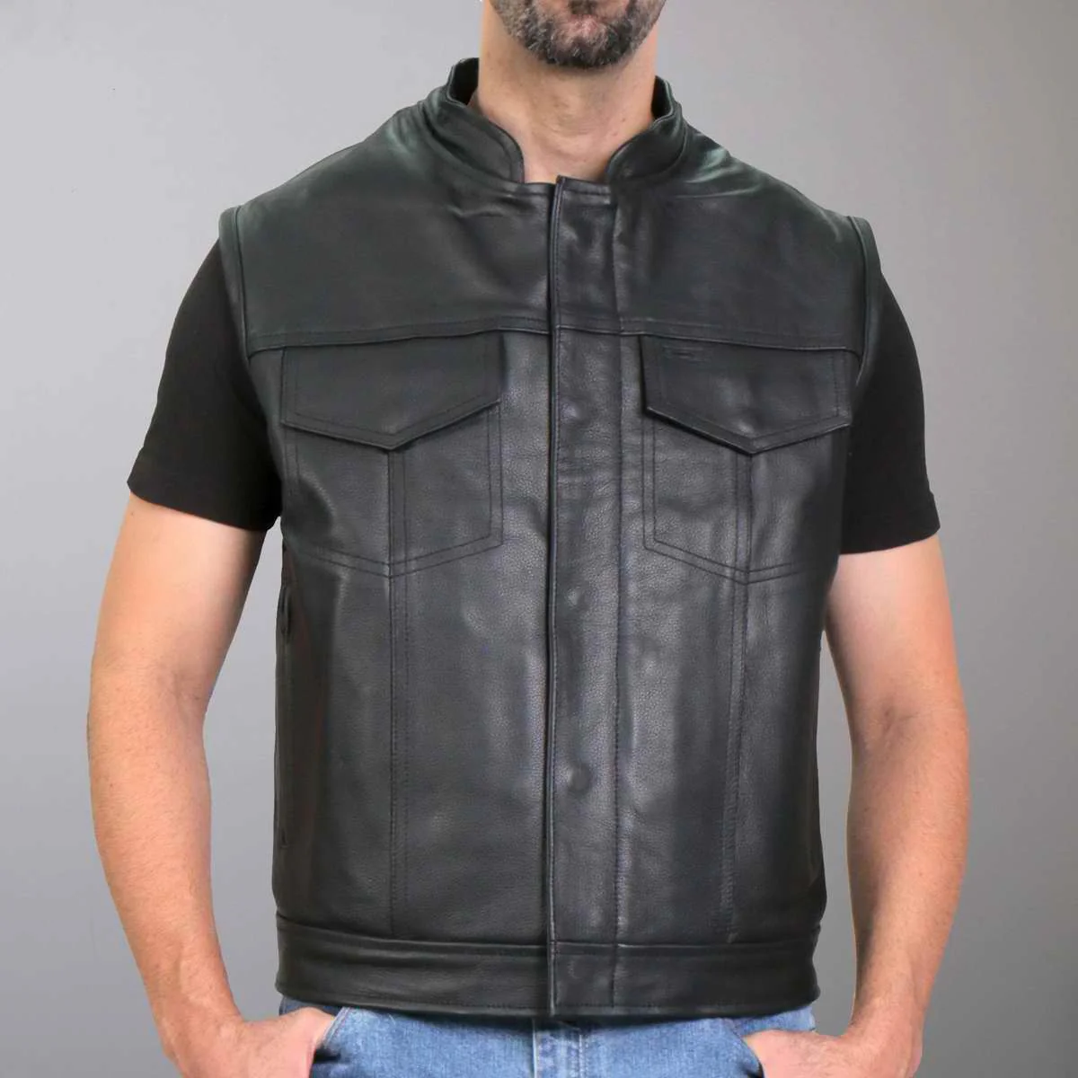 Hot Leathers VSM1056 Men's Black Vintage USA Flag Conceal and Carry Leather Vest 2 Hot Leathers VSM1056 Men's Black Vintage USA Flag Conceal and Carry Leather Vest