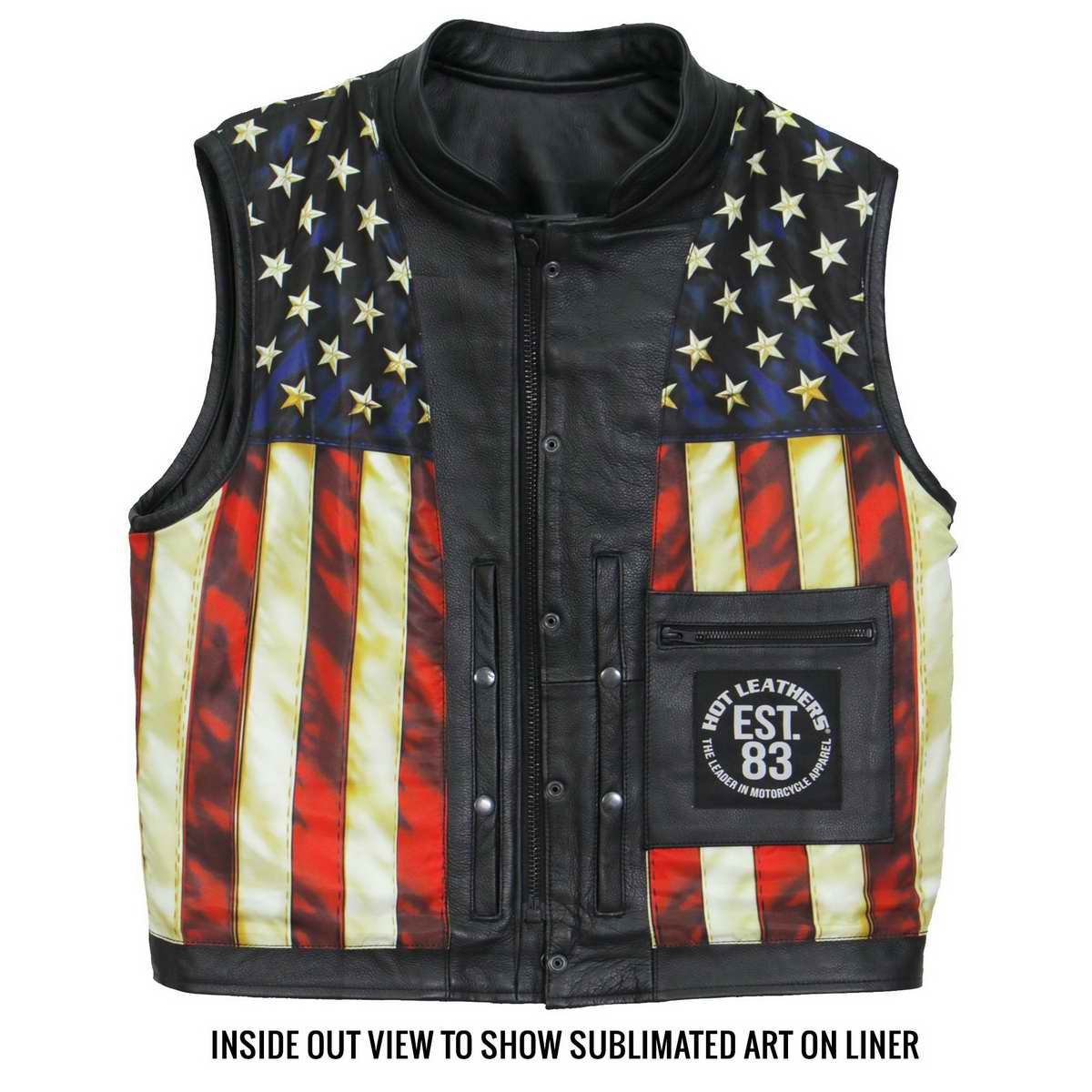 Hot Leathers VSM1056 Men's Black Vintage USA Flag Conceal and Carry Leather Vest 4 Hot Leathers VSM1056 Men's Black Vintage USA Flag Conceal and Carry Leather Vest