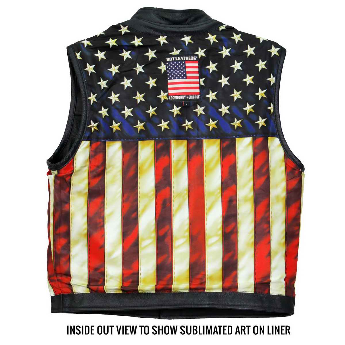 Hot Leathers VSM1056 Men's Black Vintage USA Flag Conceal and Carry Leather Vest 5 Hot Leathers VSM1056 Men's Black Vintage USA Flag Conceal and Carry Leather Vest